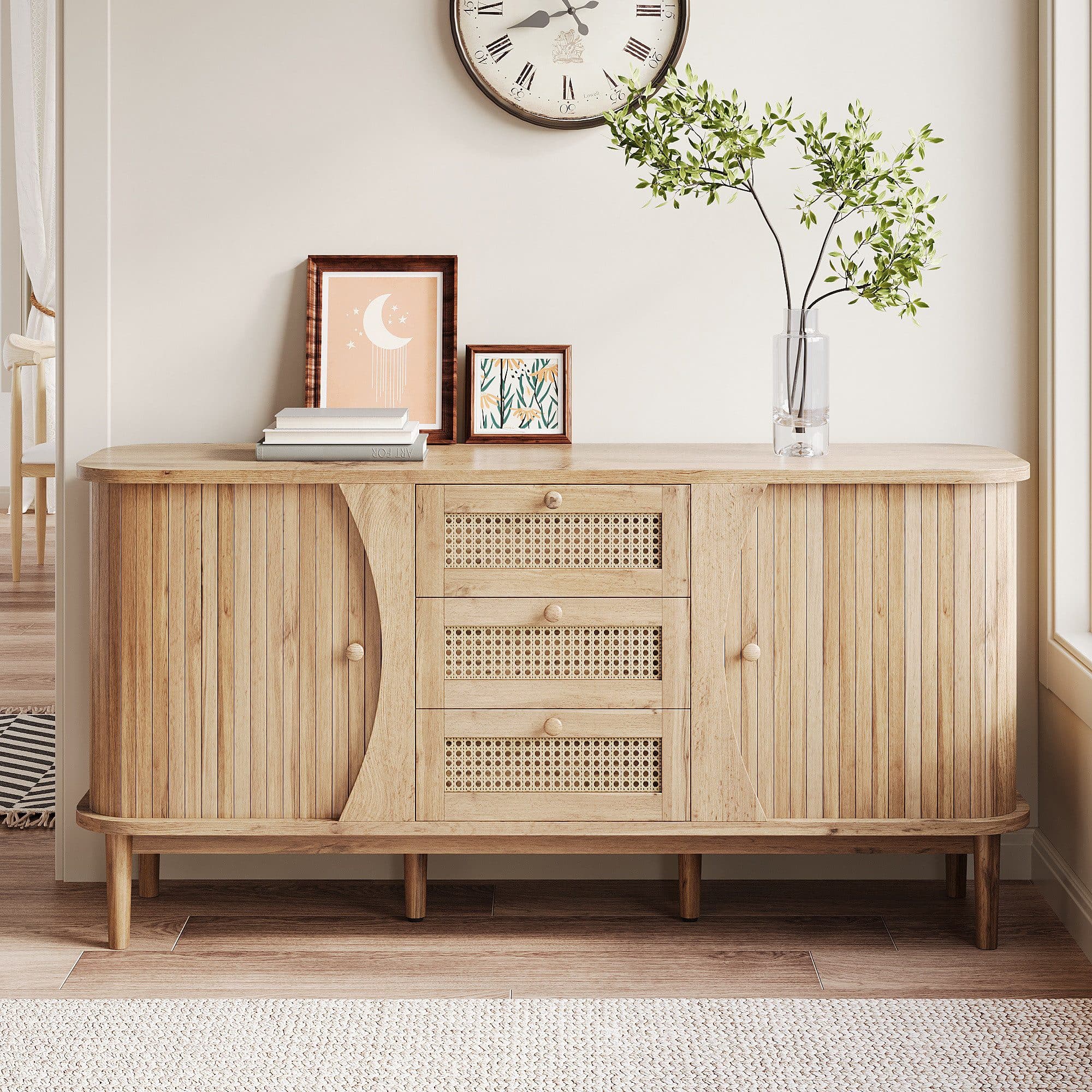 Merax Sideboard Holzoptik Rattan-Schubladen 140,5x40x76cm - Bild 2