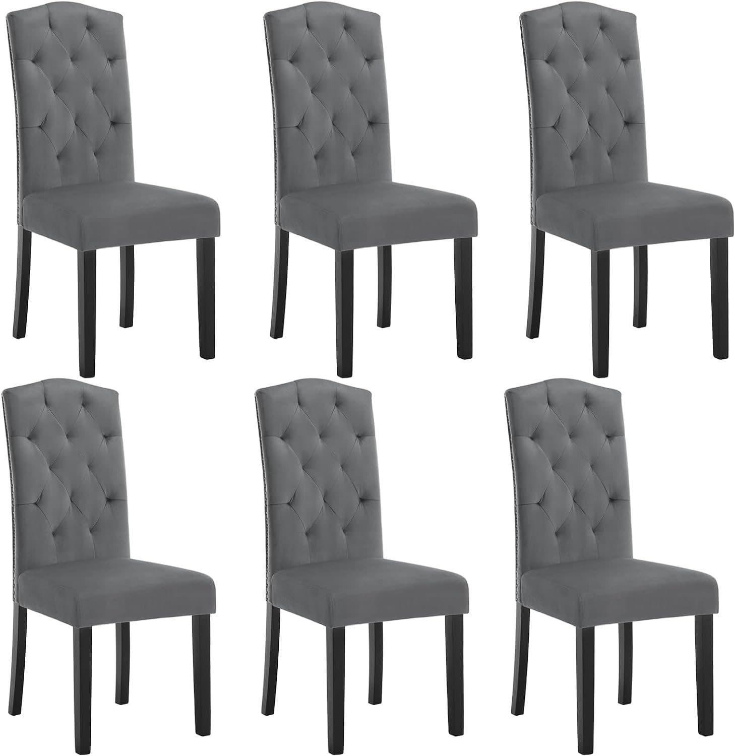 EUGAD 4-Fußstuhl 6er Set Grau Samt Massivholz - Bild 2