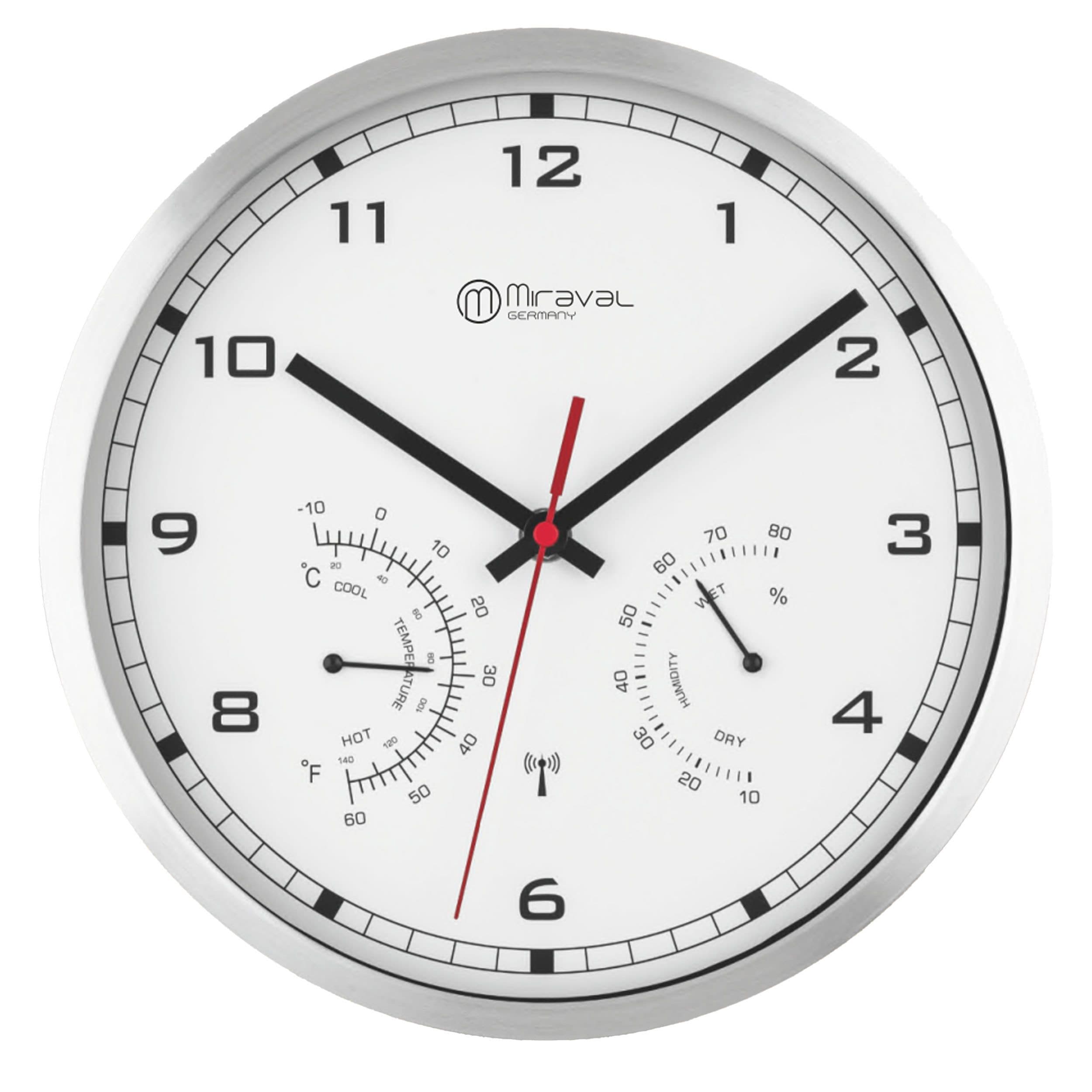 Miraval Funkwanduhr Weiß Metallrahmen mit Thermometer