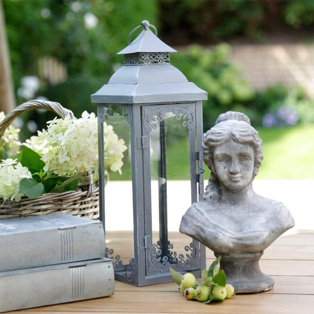 Grafelstein Kerzenhalter Laterne BRIENNE Grau Metall Landhausstil