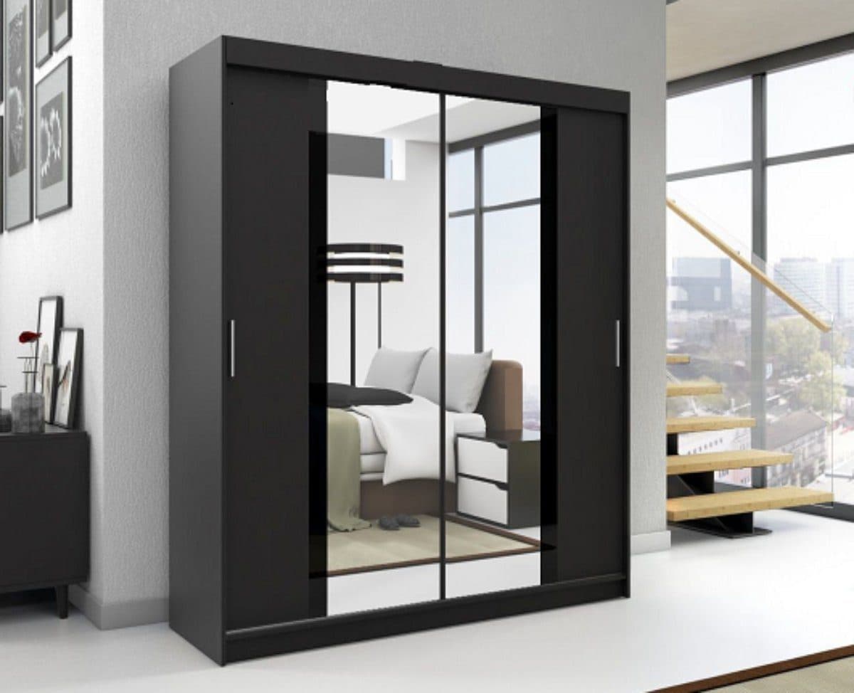 A&J MöbelLand Schiebetürenschrank BRANI mit Spiegeln Schwarz - Bild 2