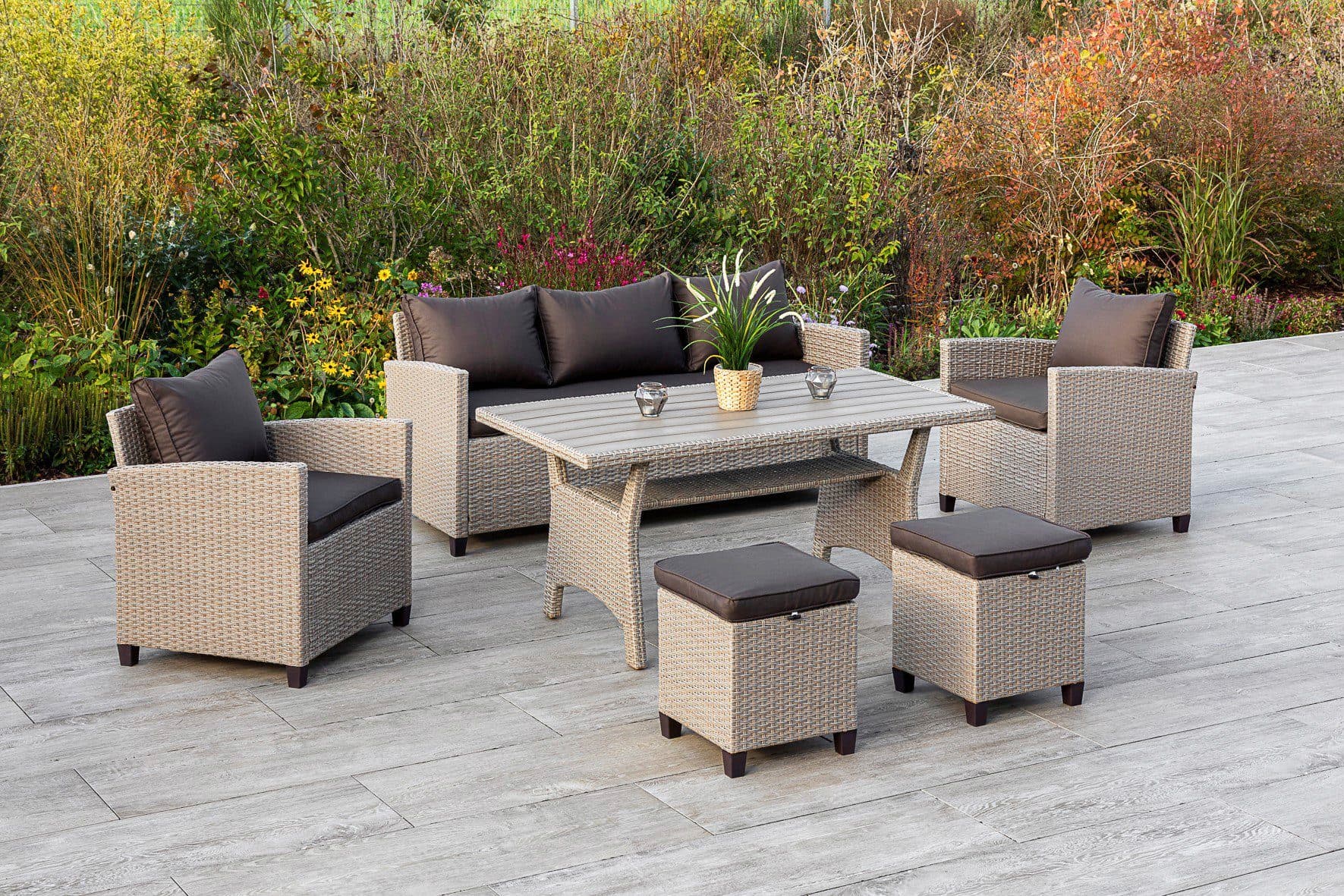 Merxx Striano Garten-Essgruppe 16-tlg. Beige/Braun mit Kissen