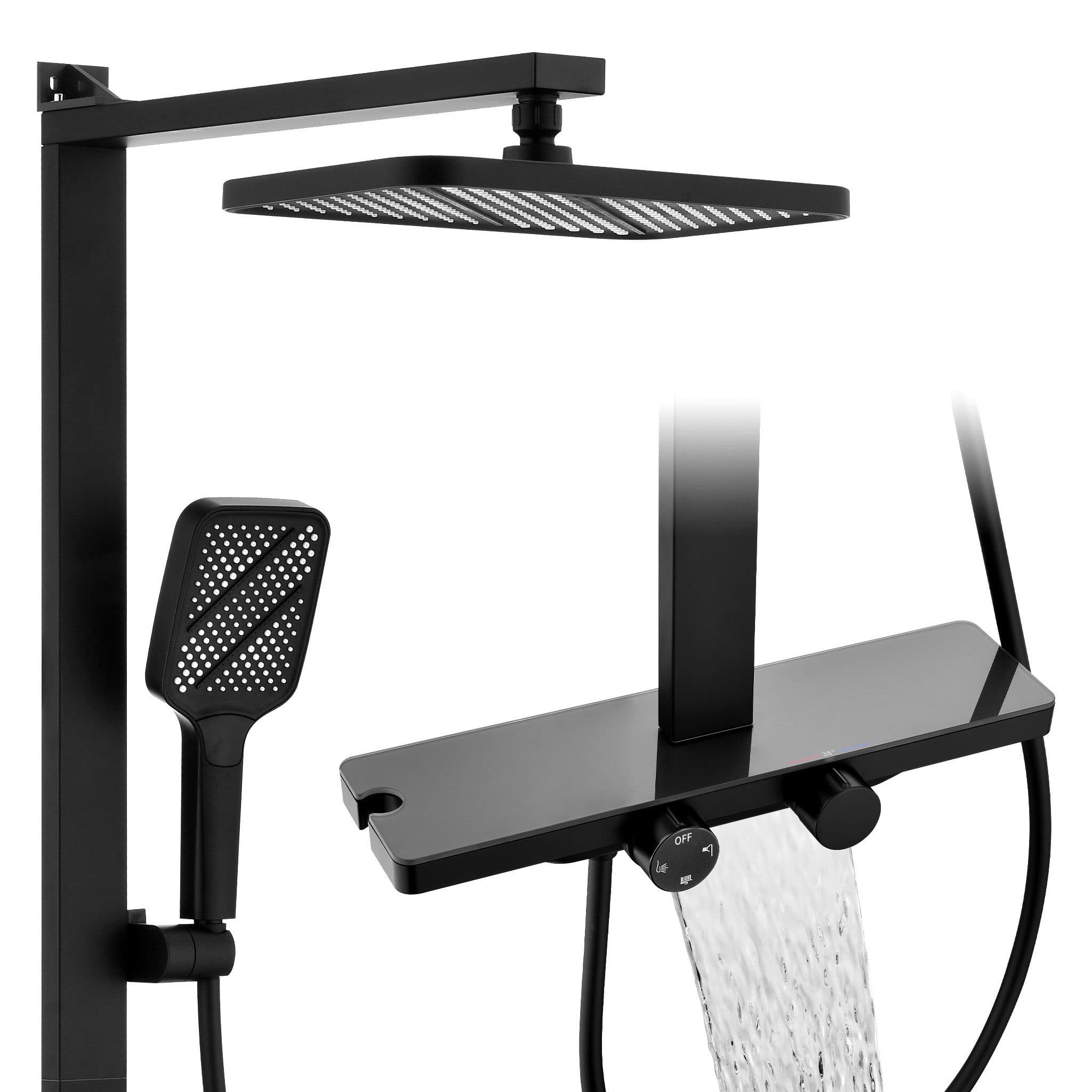 HOMELIVE Duschsystem Schwarz Matt mit Thermostat und Glasablage - Bild 2