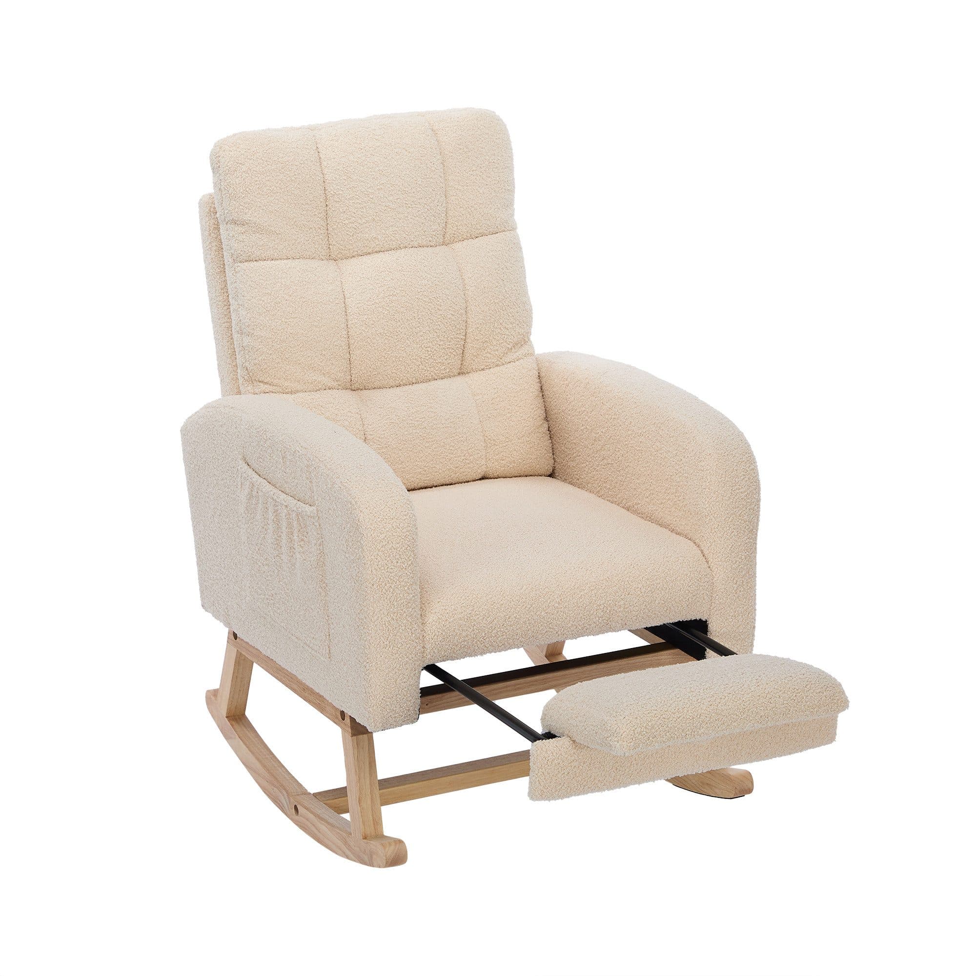 MODFU Schaukelstuhl Beige Teddy-Stoff mit Seitentasche - Bild 2