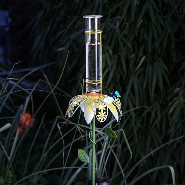 MARELIDA LED Solar Regenmesser Biene Gelbe Blume Gartenstecker Gartendeko
