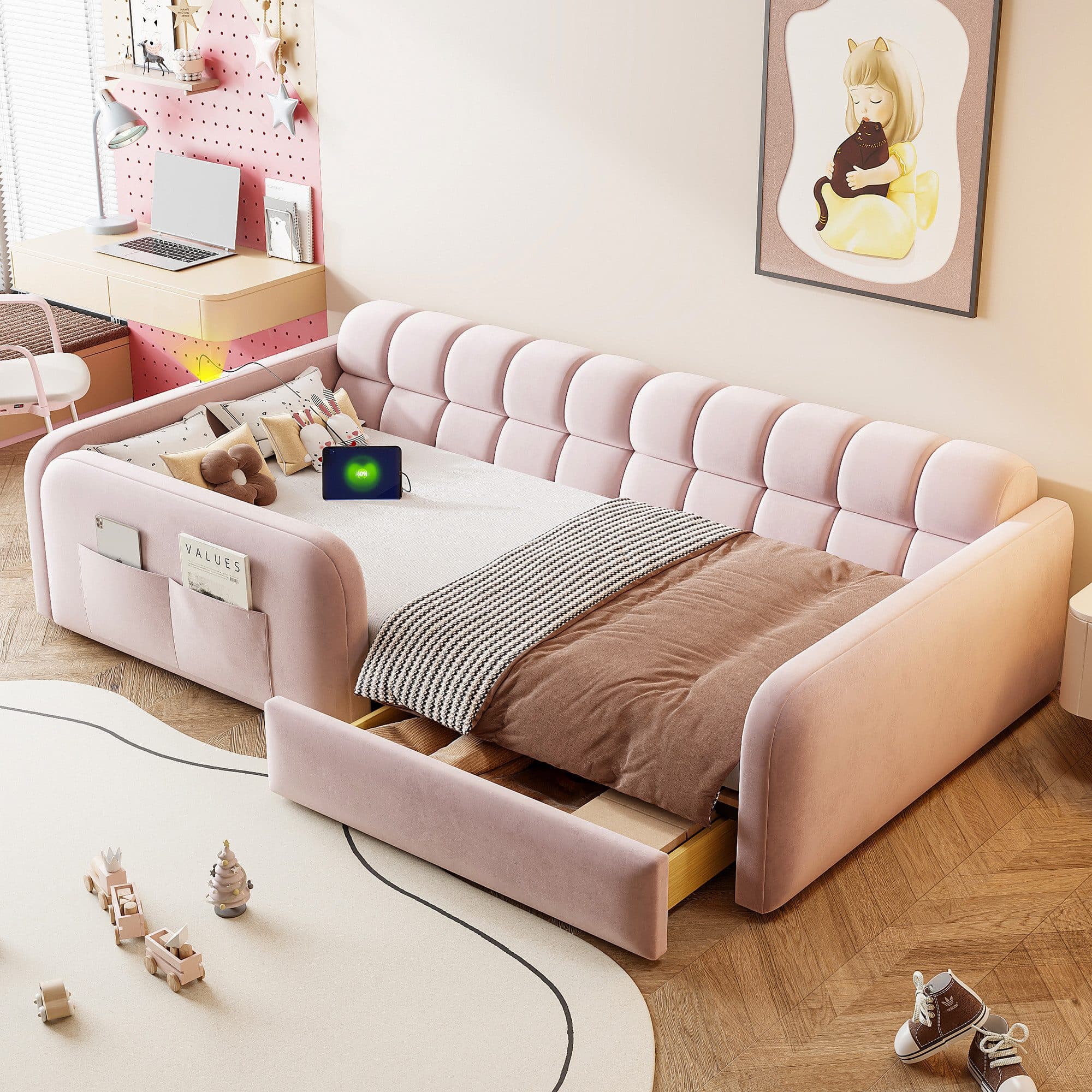 Flieks Polsterbett Rosa mit Schublade und Nachtlicht - Bild 2