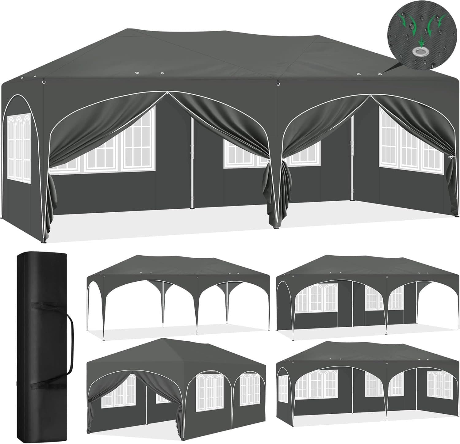 EUGAD Pop-Up Pavillon 3x6 m Grau mit 6 Seitenwänden - Bild 2