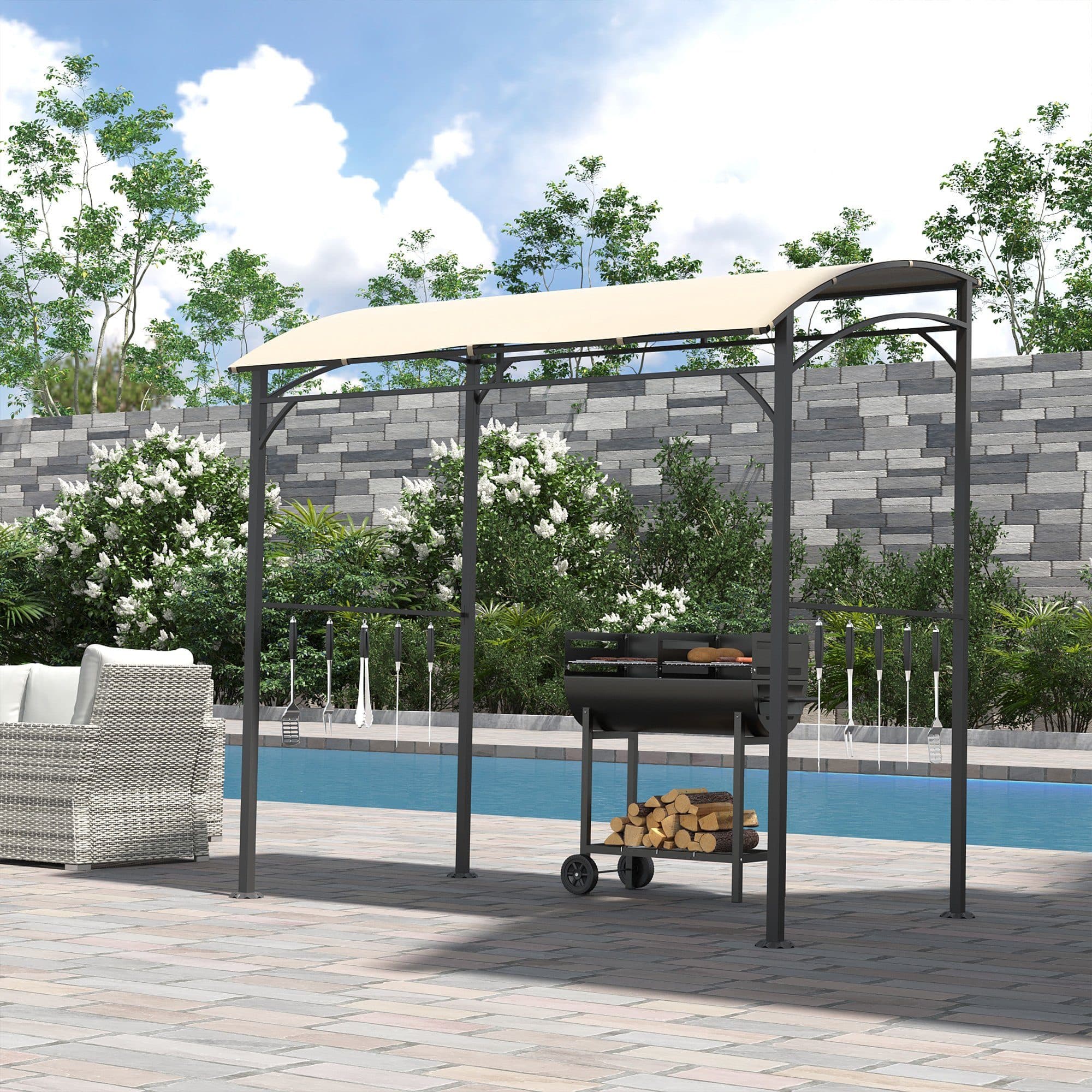 Outsunny Grillpavillon Beige Schwarz UV-beständig mit Haken - Bild 2