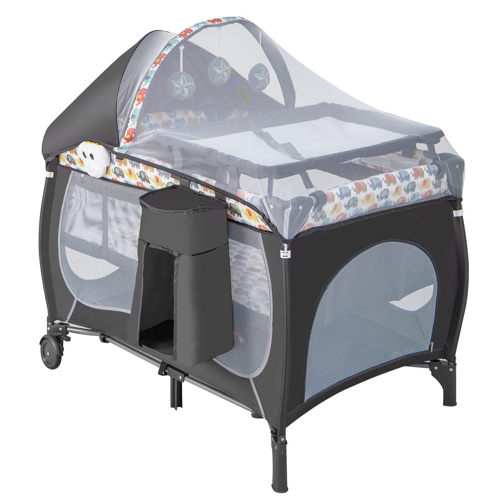 COSTWAY Reisebett 5-in-1 Beistellbett Grau mit Matratze & Spieluhr - Bild 2