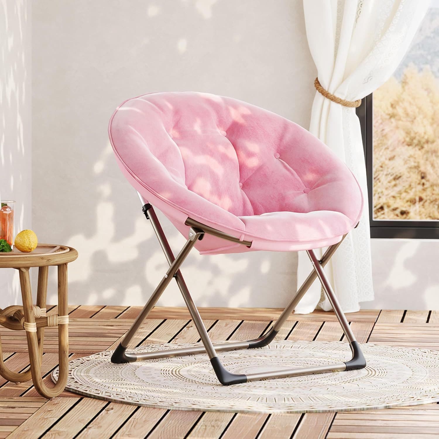 GarveeMore Relaxsessel Rosa Plüsch Klappstuhl mit Metallgestell - Bild 2