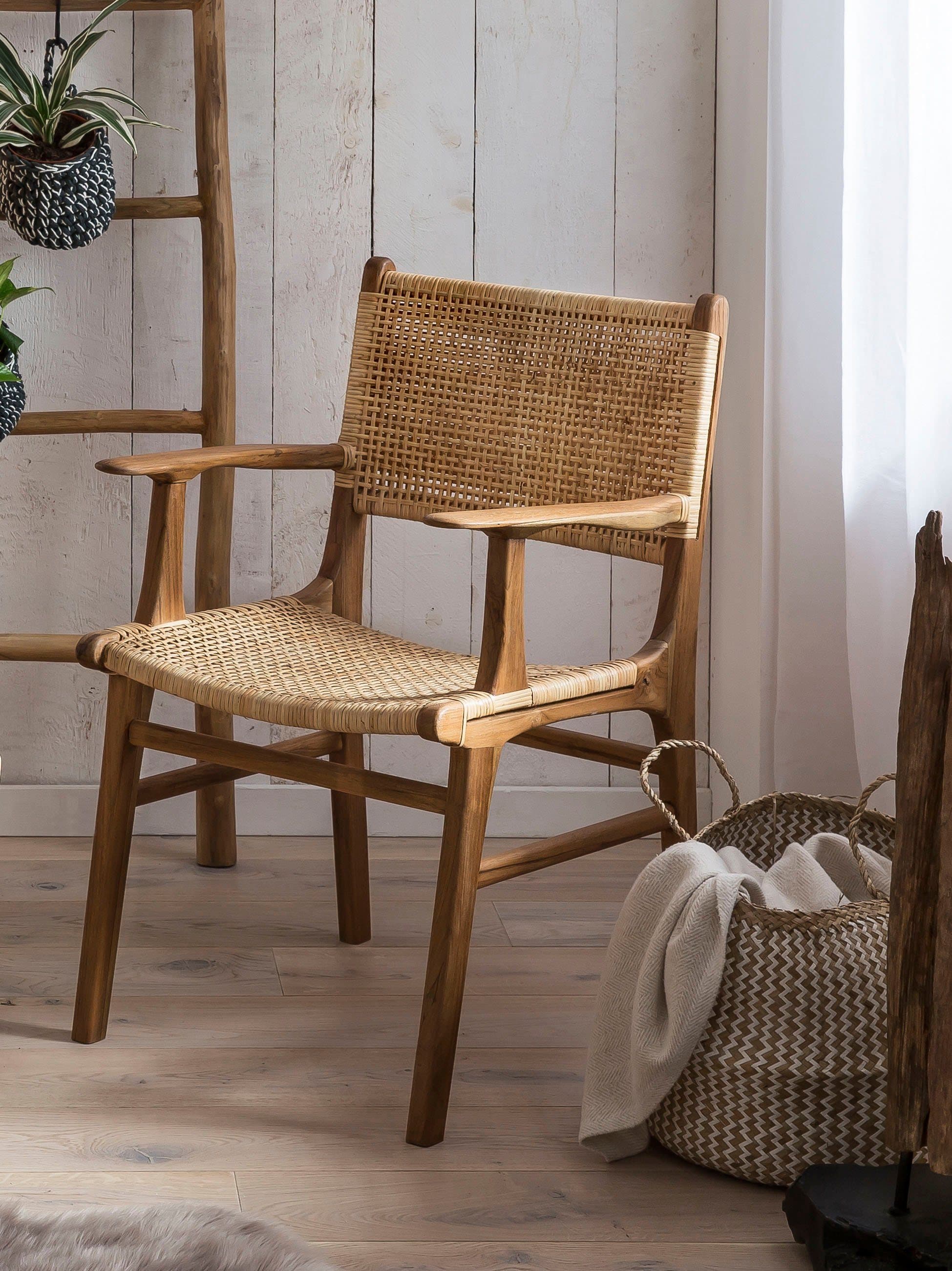 SIT Esszimmerstuhl mit Armlehnen Peddigrohr Massivholz Teak Natur - Bild 2