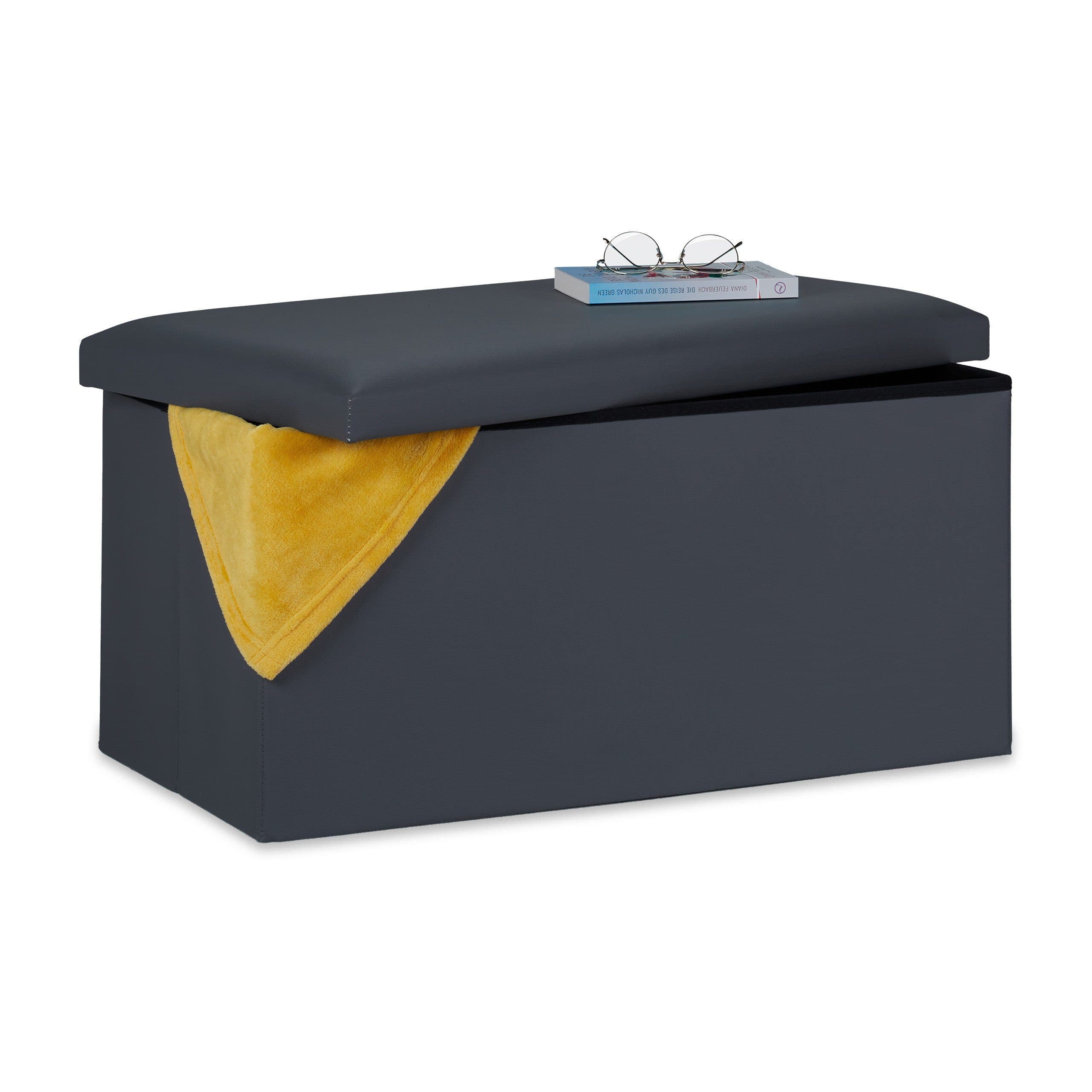 relaxdays Sitzbank Kunstled Dunkelgrau mit Stauraum