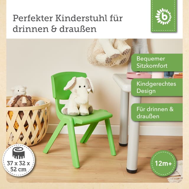 BIECO Kinderstuhl Grün - Stapelbar & Kippsicher
