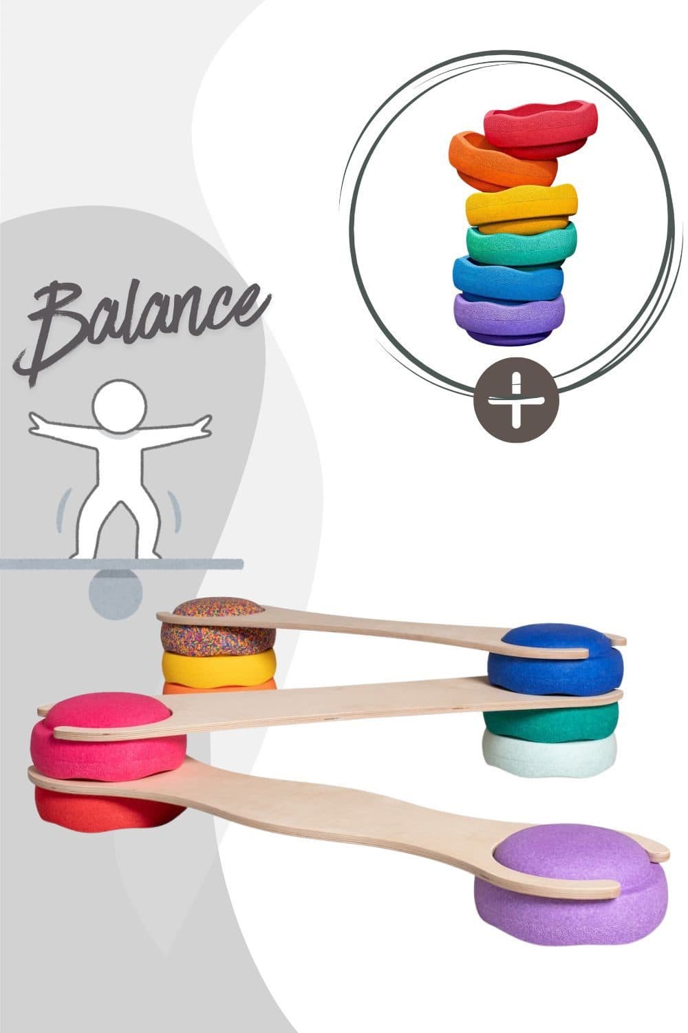 tiSsi® Balance Board Set inkl. Stapelstein 6er Set Rainbow Classic - Bild 2