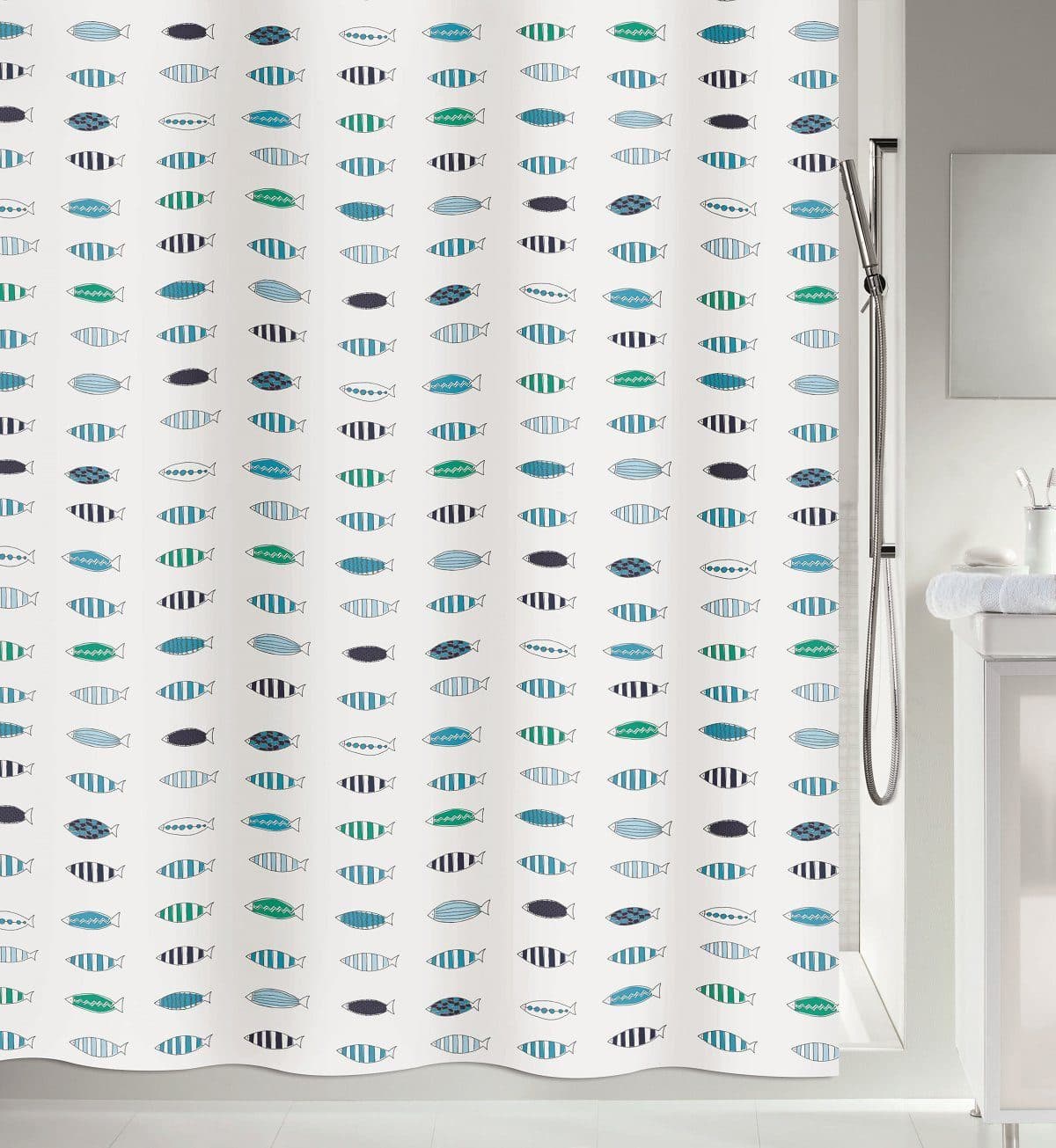 spirella Duschvorhang SANTORINI Blau/Weiß Fische Motiv Polyester - Bild 2