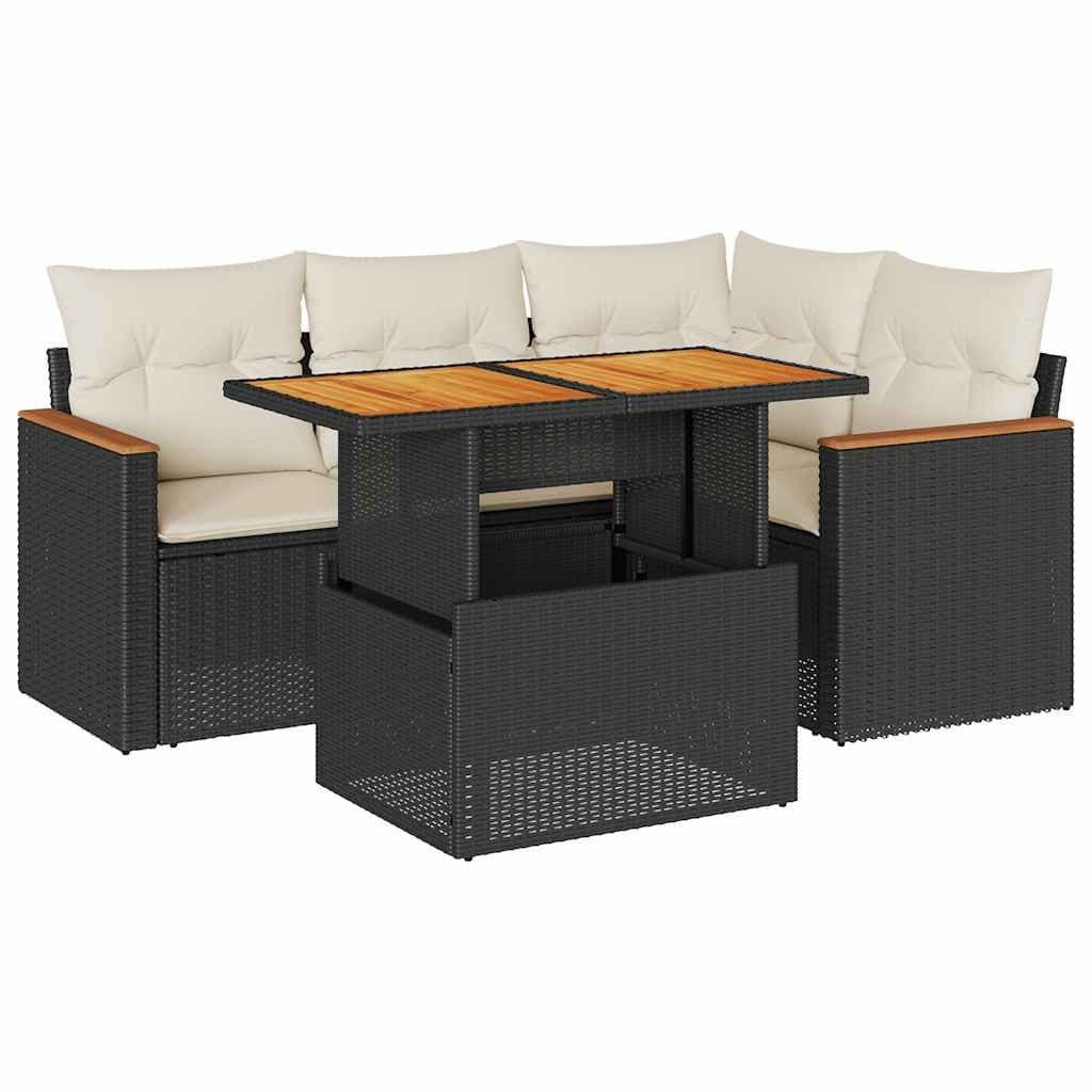 vidaXL Gartenlounge-Set 5-tlg. Schwarz Poly Rattan mit Kissen - Bild 2