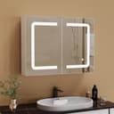 PXloue Badezimmerspiegelschrank Doppeltür Hängeschrank 80x60x13.5 cm LED-Beleuchtung Bild 2
