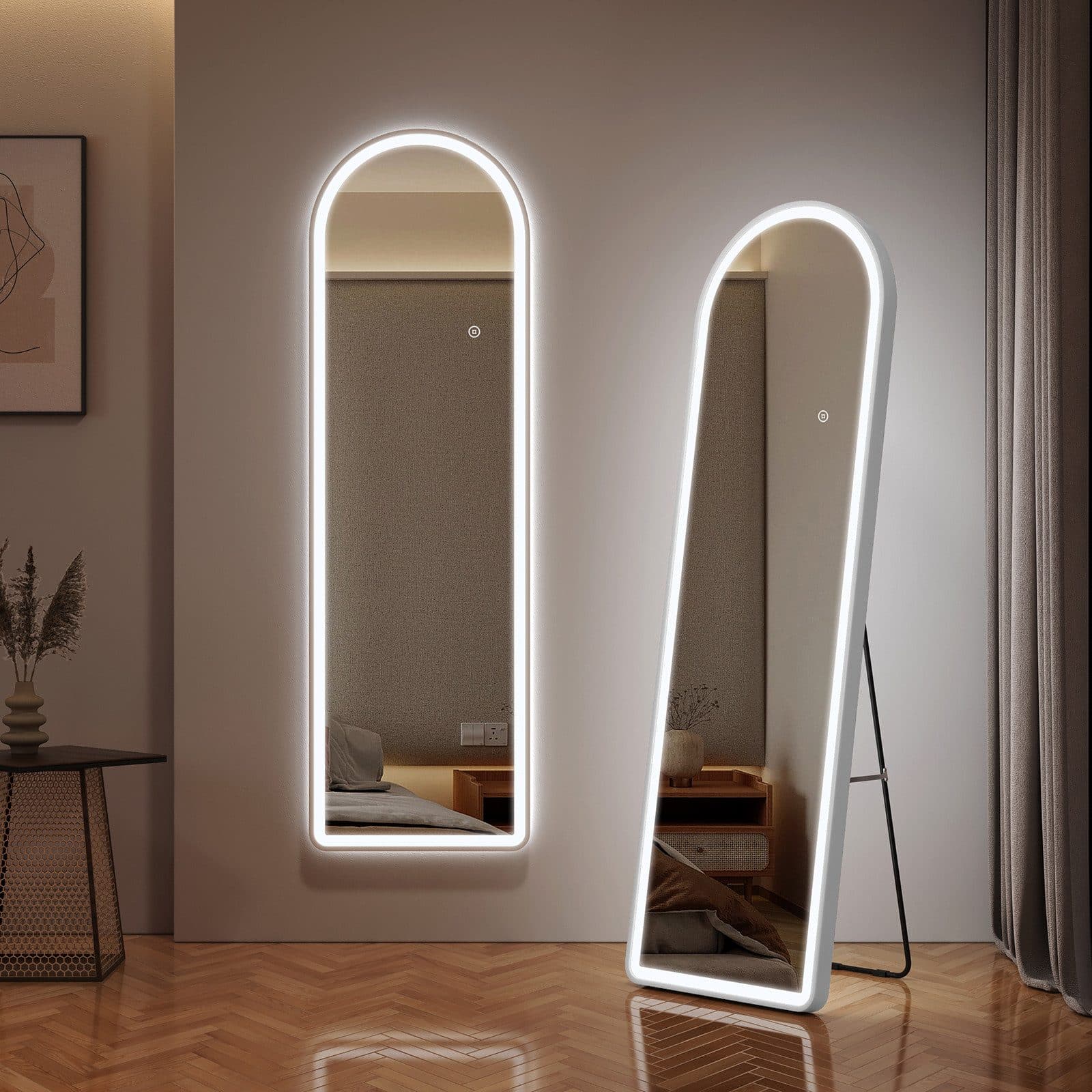 EMKE Standspiegel Bogen mit Beleuchtung Weiß Aluminium - Bild 2