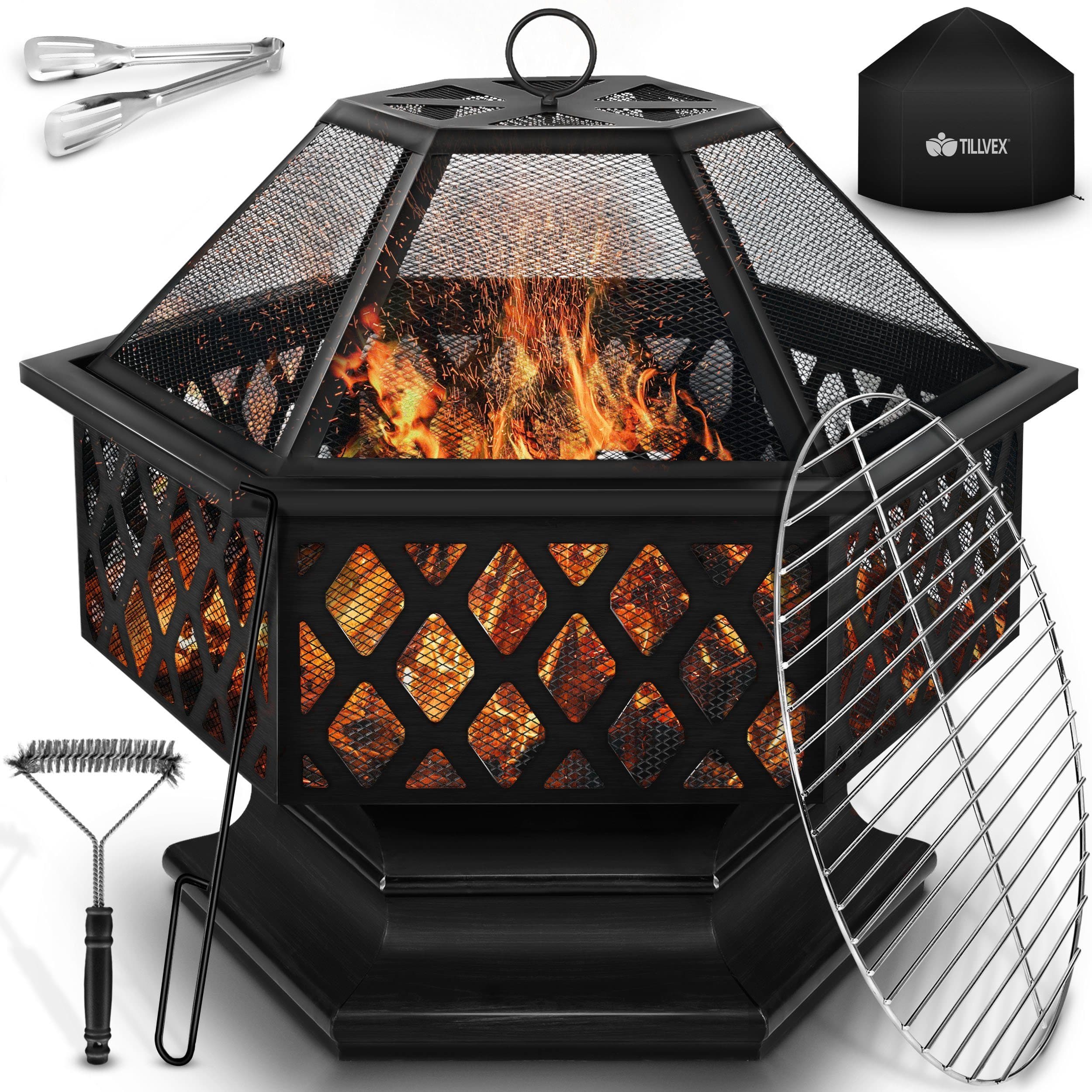 tillvex Feuerschale 4in1 Grill Feuerstelle mit Funkenschutz Schwarz - Bild 2