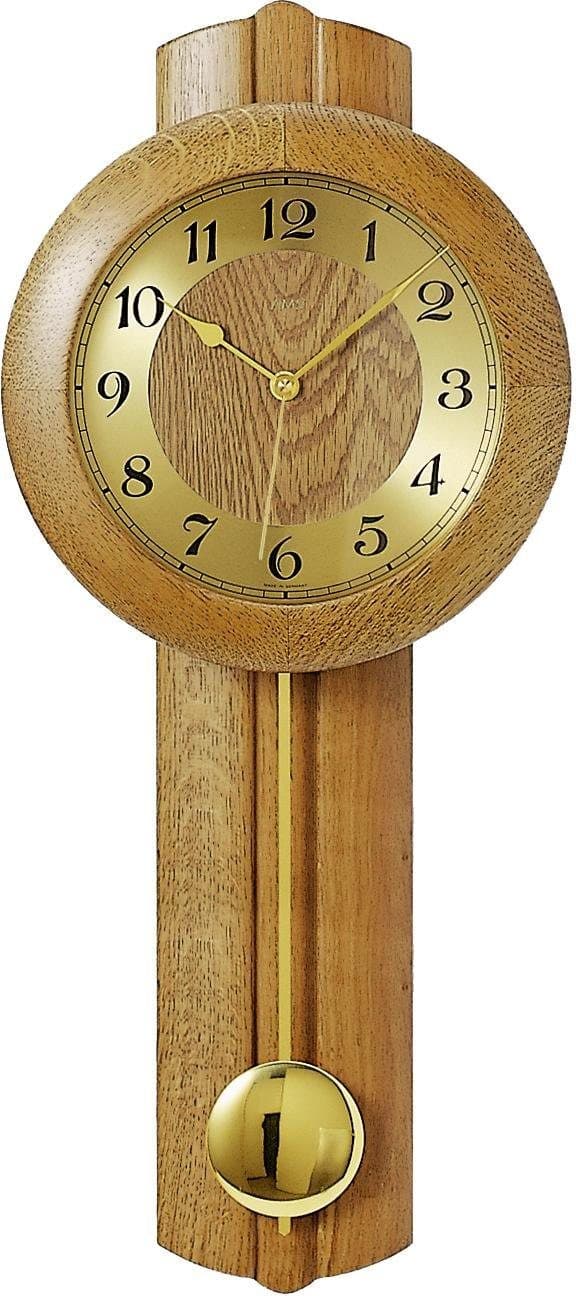 AMS Funk-Pendelwanduhr F5165/4 Quarzuhr Holz Glas Eiche