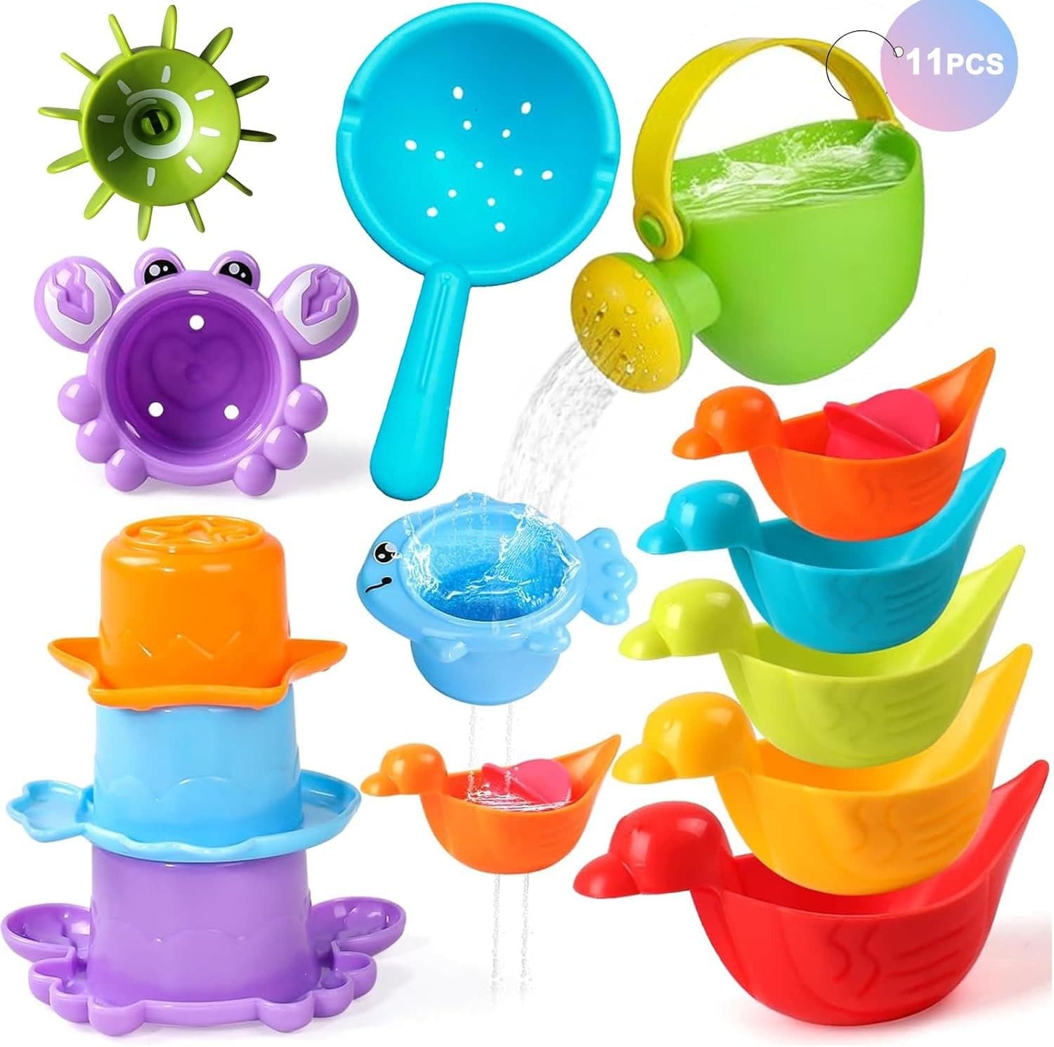 LaCute Badespielzeug Baby Badspielzeug stapelbare Becher Gießkanne BPA-frei Lernspiel 11-tlg - Bild 2