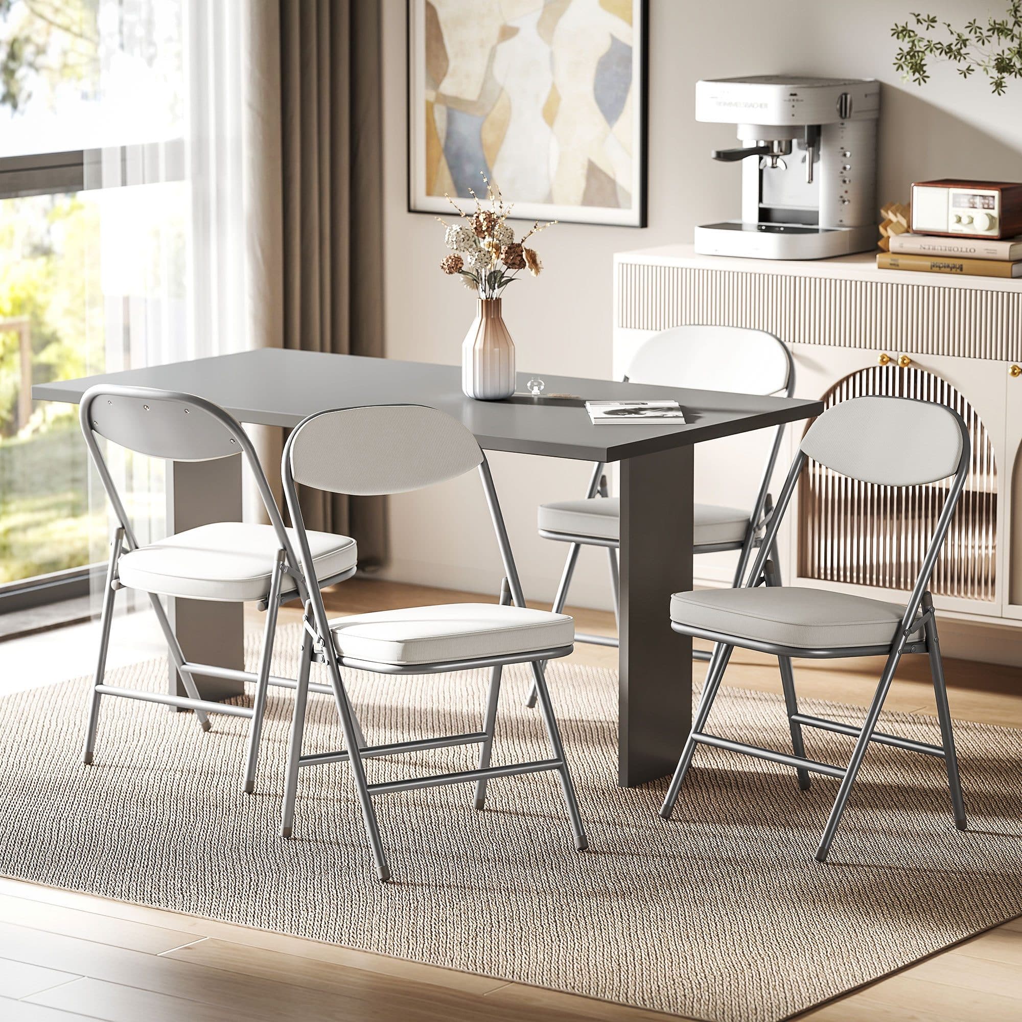 HOMCOM Klappstuhl 4er Set Cremeweiß Gepolstert Cord - Bild 2