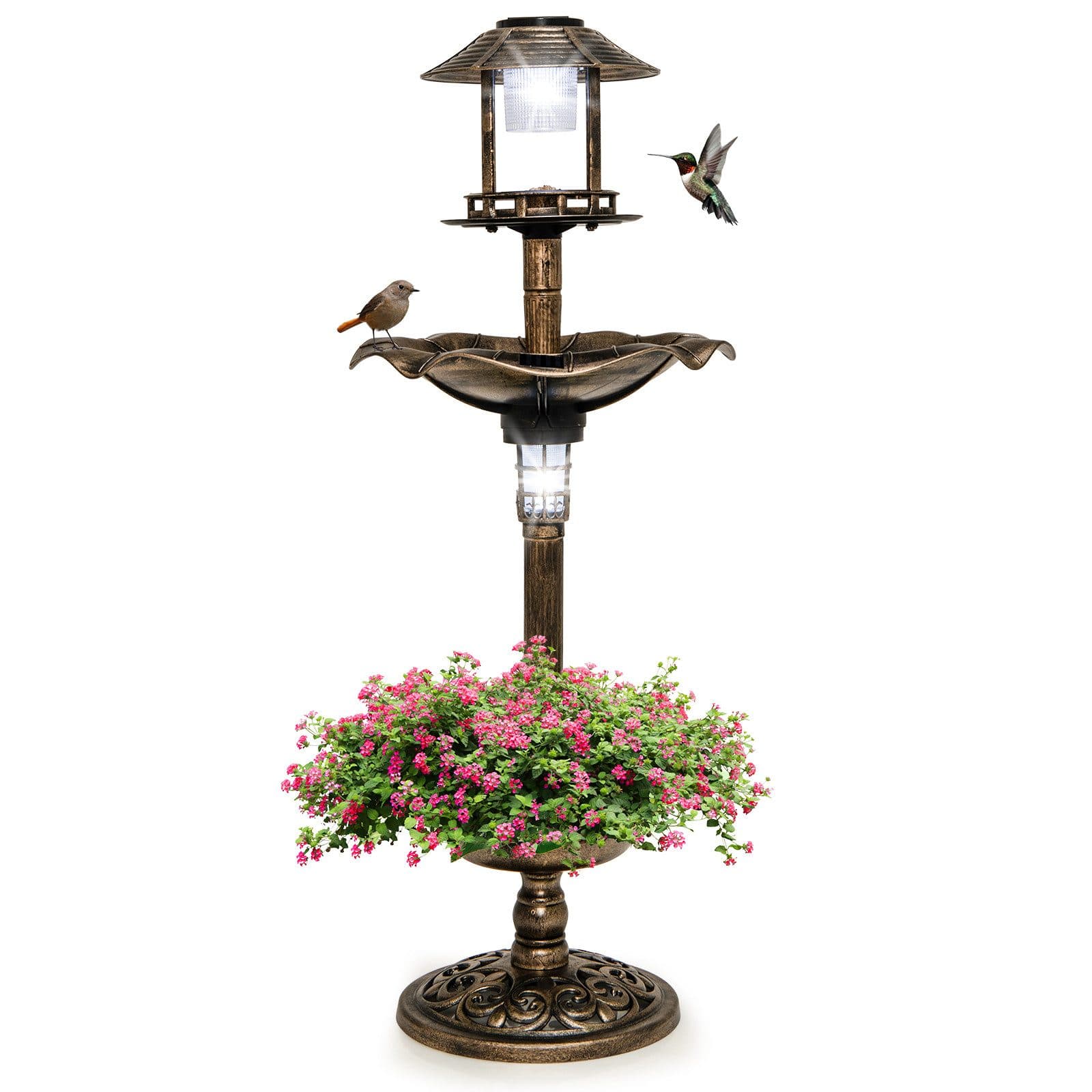 KOMFOTTEU Vogelbad Bronze/Grün mit Solar Leuchten - Bild 2