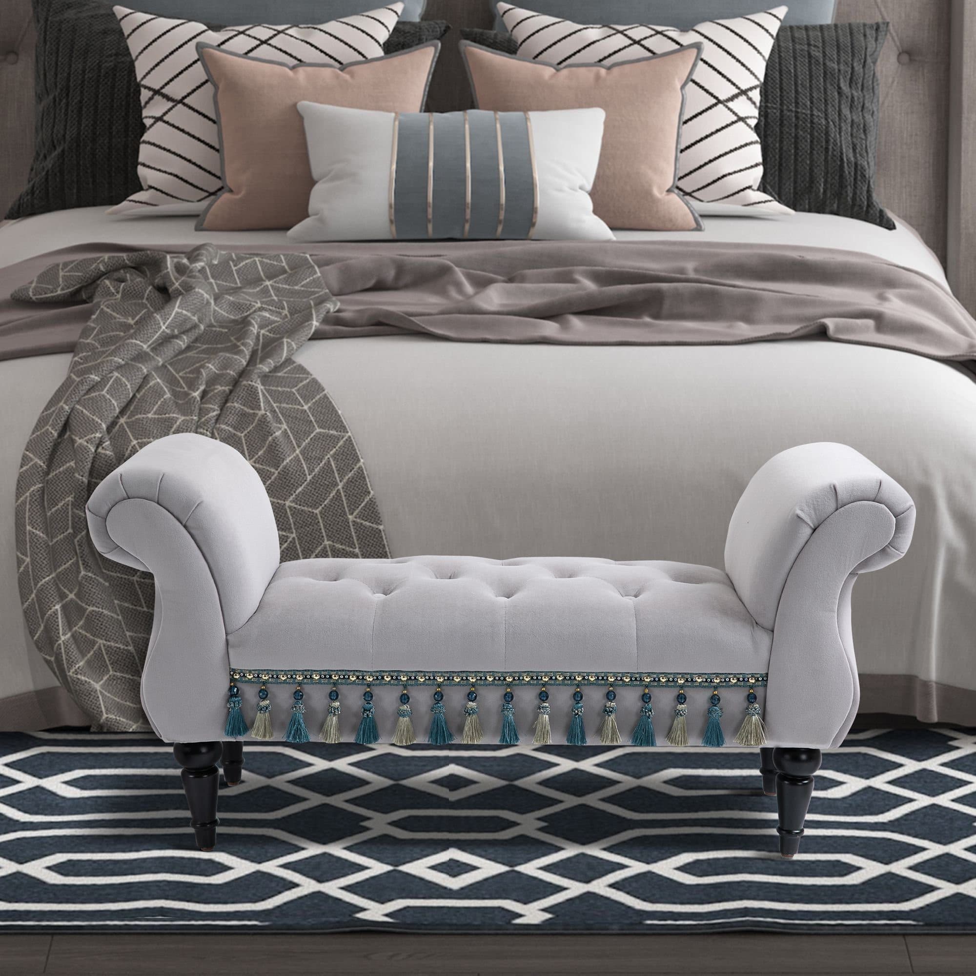 HOMCOM Polsterbank Sitzbank mit Holzbeine Hellgrau Vintage Design