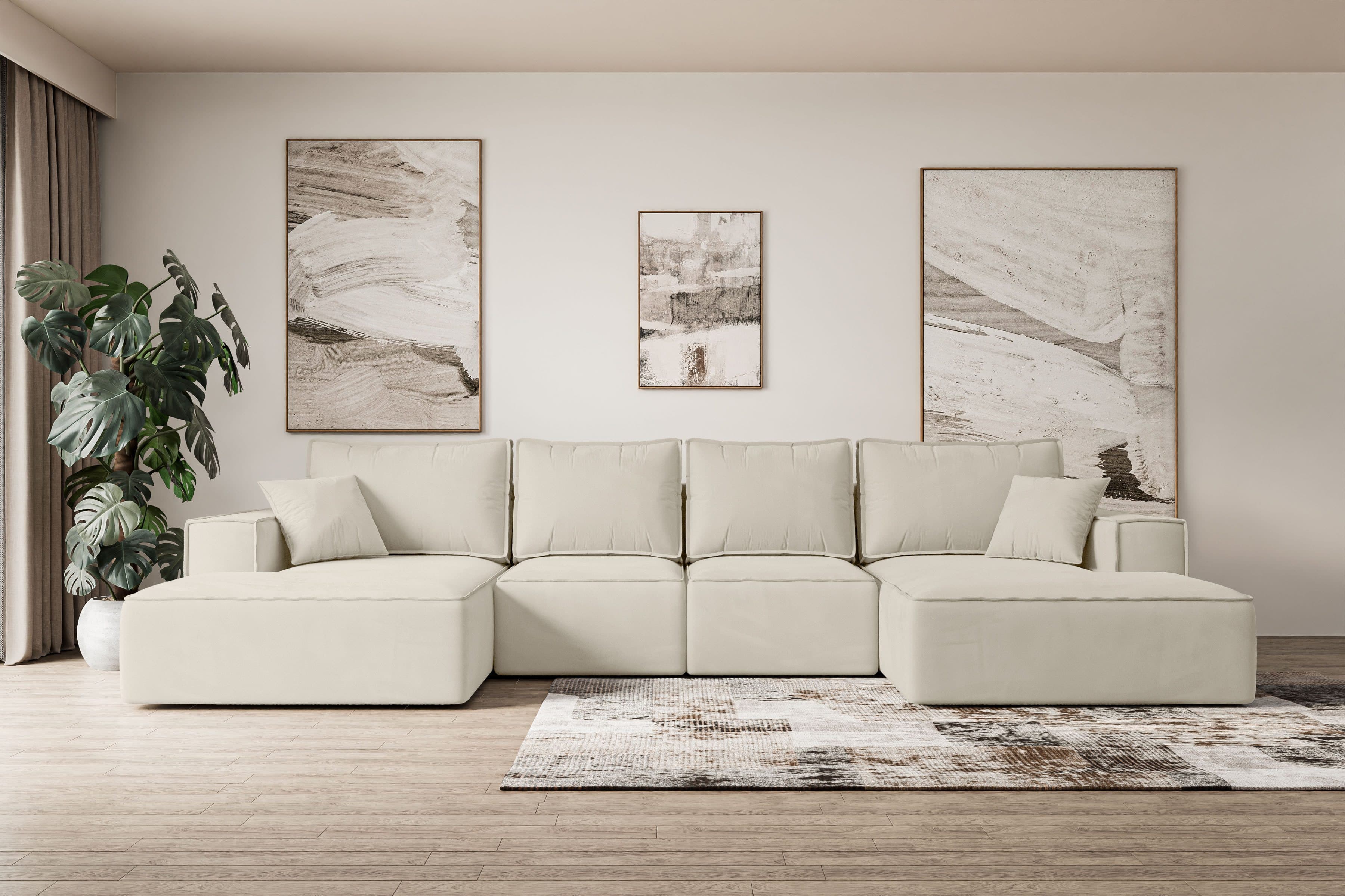 ALTDECOR Wohnlandschaft SIERRA-U-S Beige mit Schlaffunktion und Bettkasten - Bild 2
