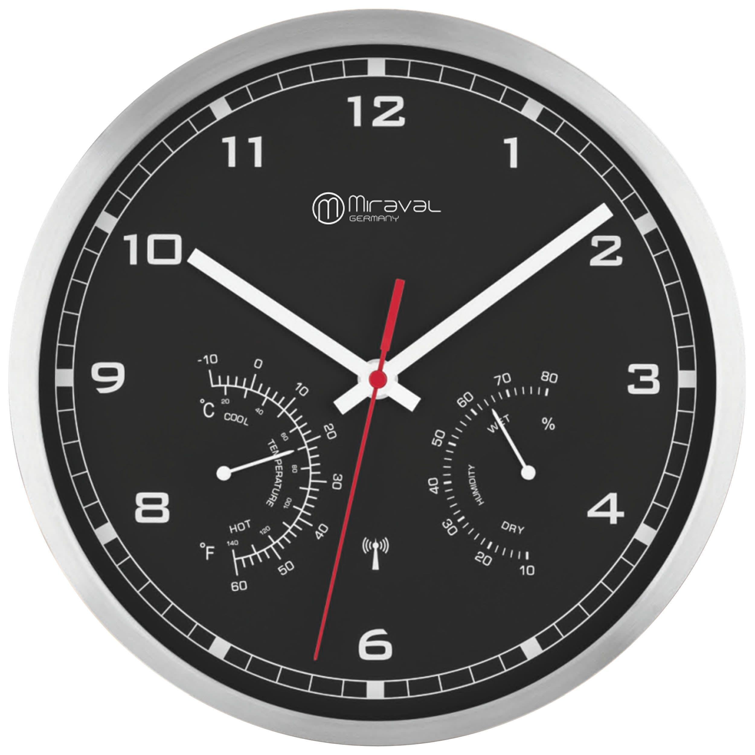 Miraval Funkwanduhr Schwarz Weiß mit Thermometer