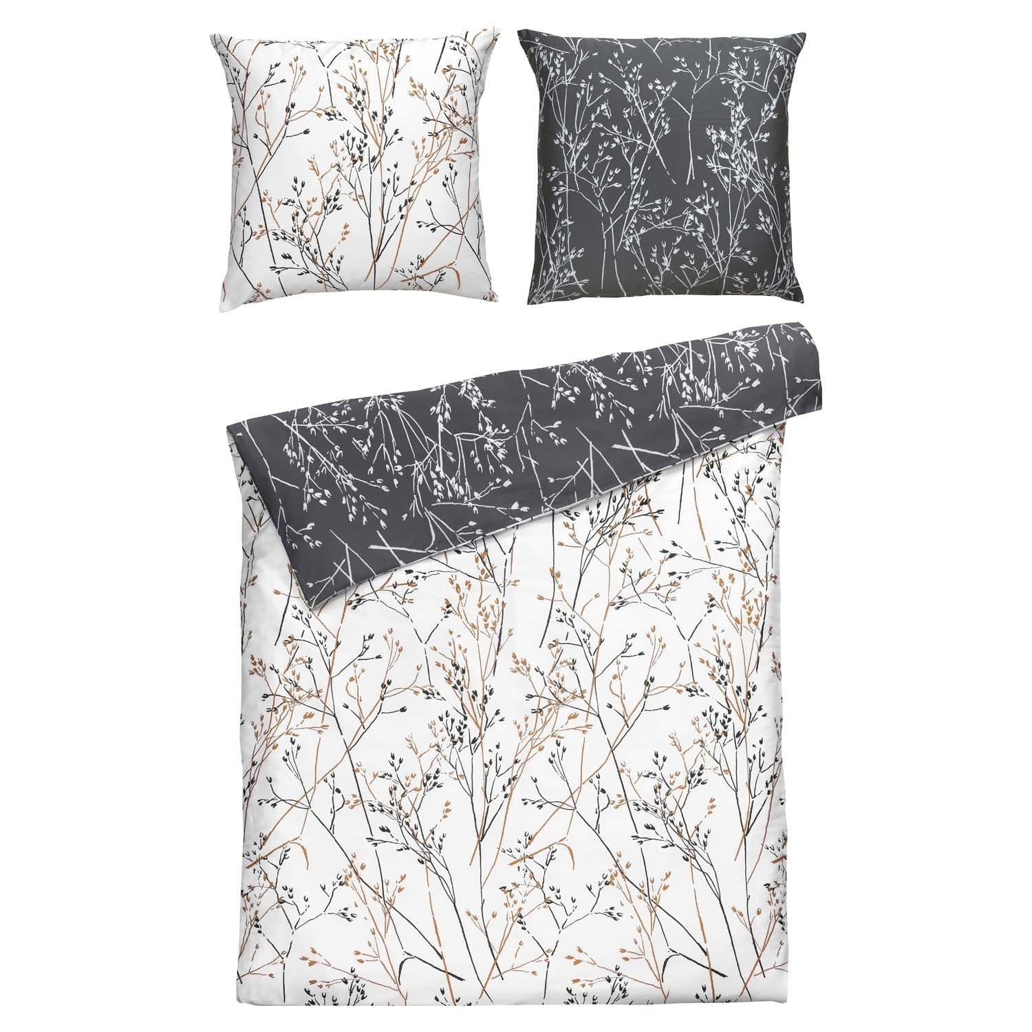 casa NOVA Bettwäsche RAHEL Schwarz/Weiß/Braun Satin Blattmuster - Bild 2