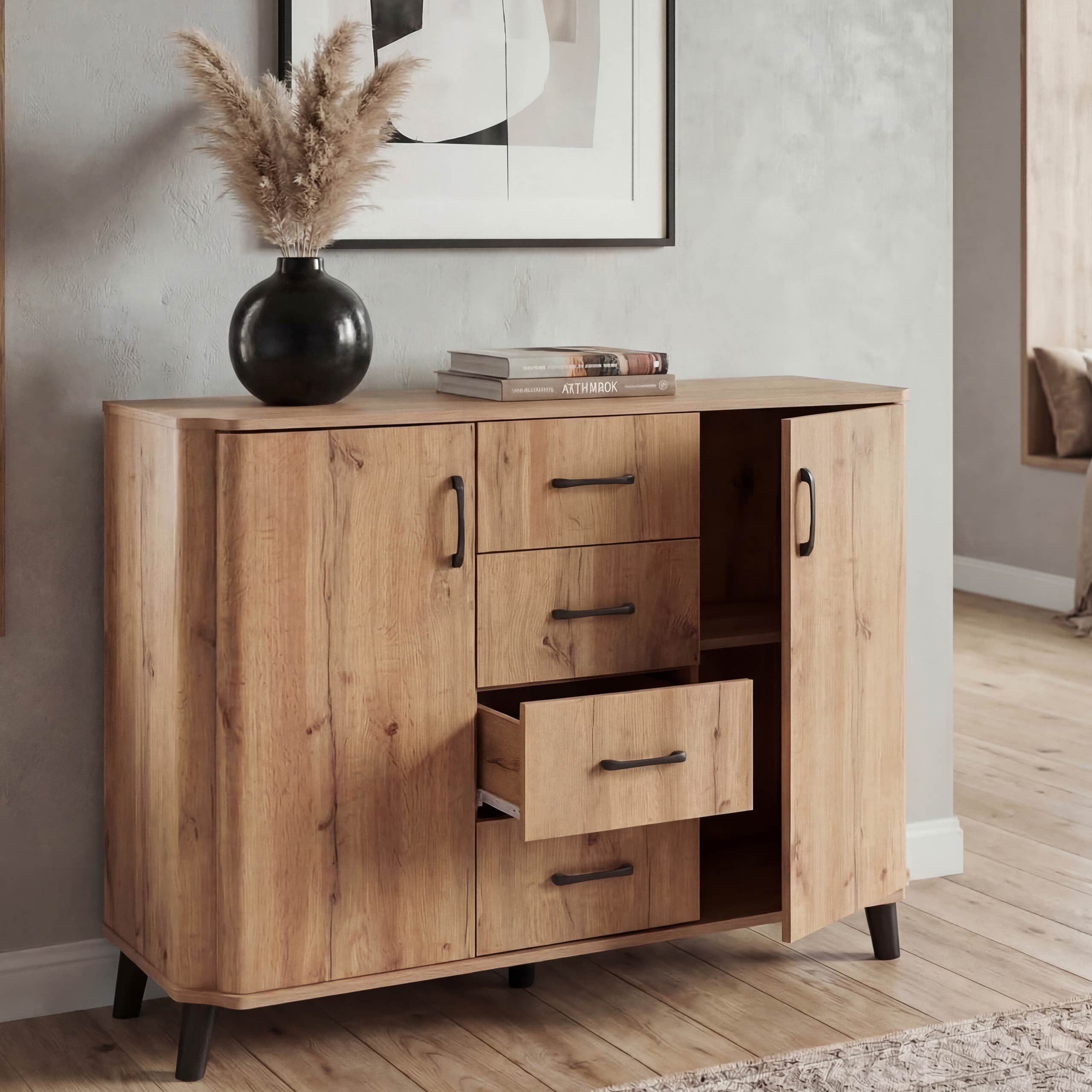 MCW Kommode MCW-P42-K Beige Holzoptik 4 Schubladen 2 Türen - Bild 2