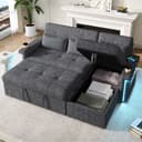 Merax Schlafsofa mit LED & USB, Ecksofa Chenille Beige/Grau Bild 2