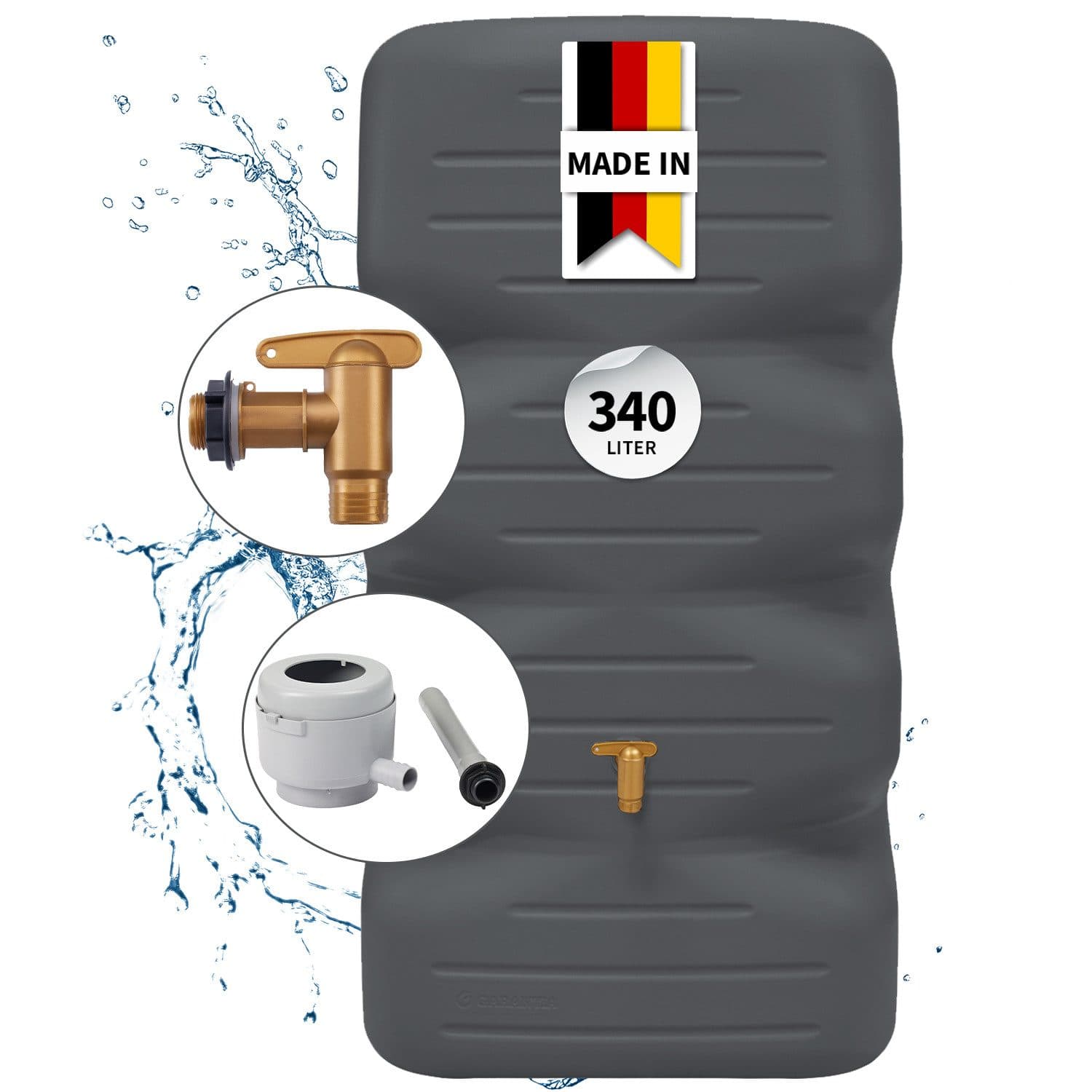 GARANTIA Regentonne CUBUS 340L Komplett-Set Grau Kunststoff - Bild 2