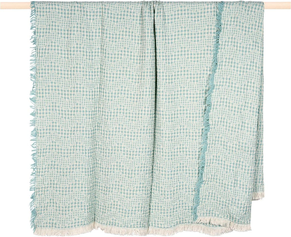 PAD Wohndecke Waffle Blau Waffelpique mit Fransen