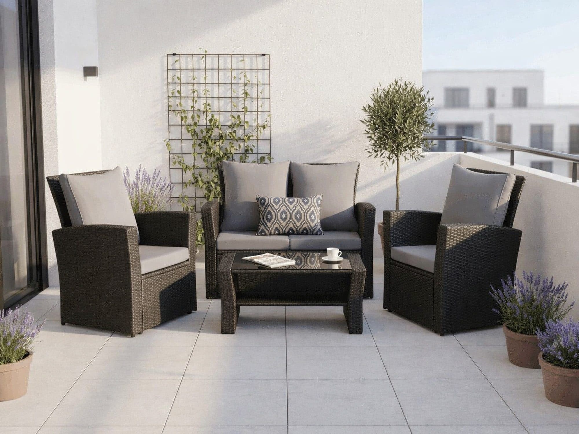 MeXo Gartenlounge-Set 4-tlg. Schwarz Polyrattan mit Kissen - Bild 2