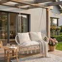 casa.pro Hängesessel 2-Sitzer Cremeweiß mit Kissen Boho Bild 2