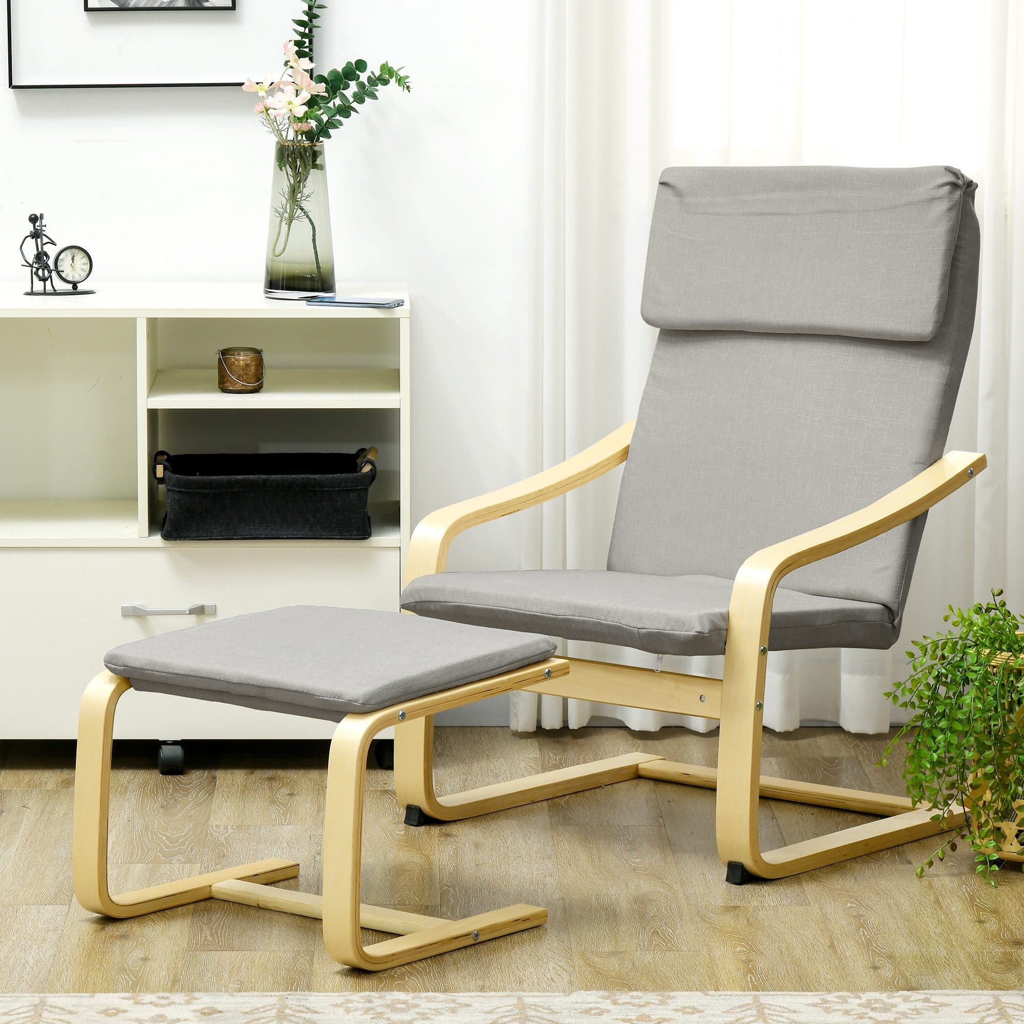 HOMCOM Relaxsessel mit Fußhocker Hellgrau Leinenoptik - Bild 2