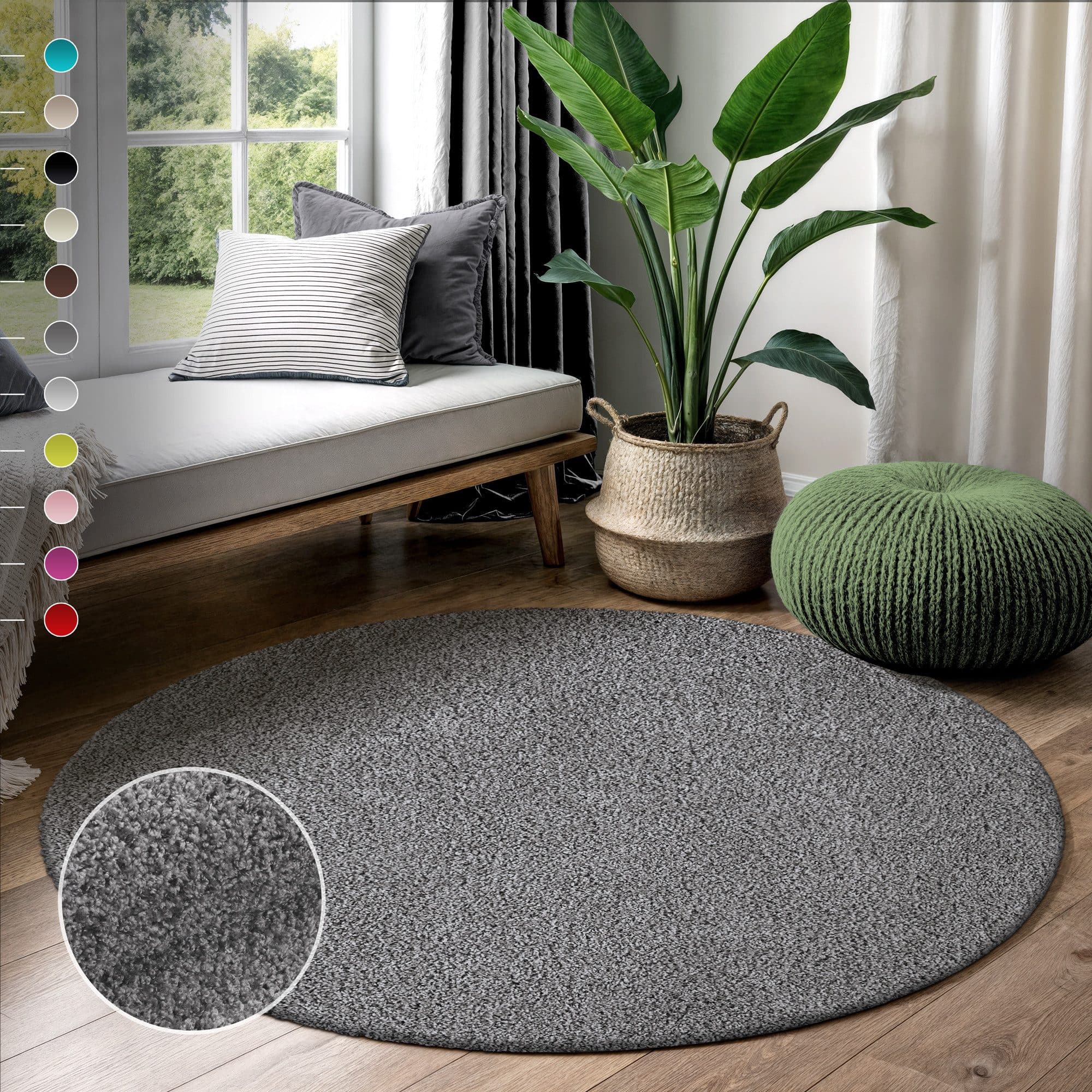 SANAT LOCA Hochflor-Teppich Grau Rund 200cm - Bild 2