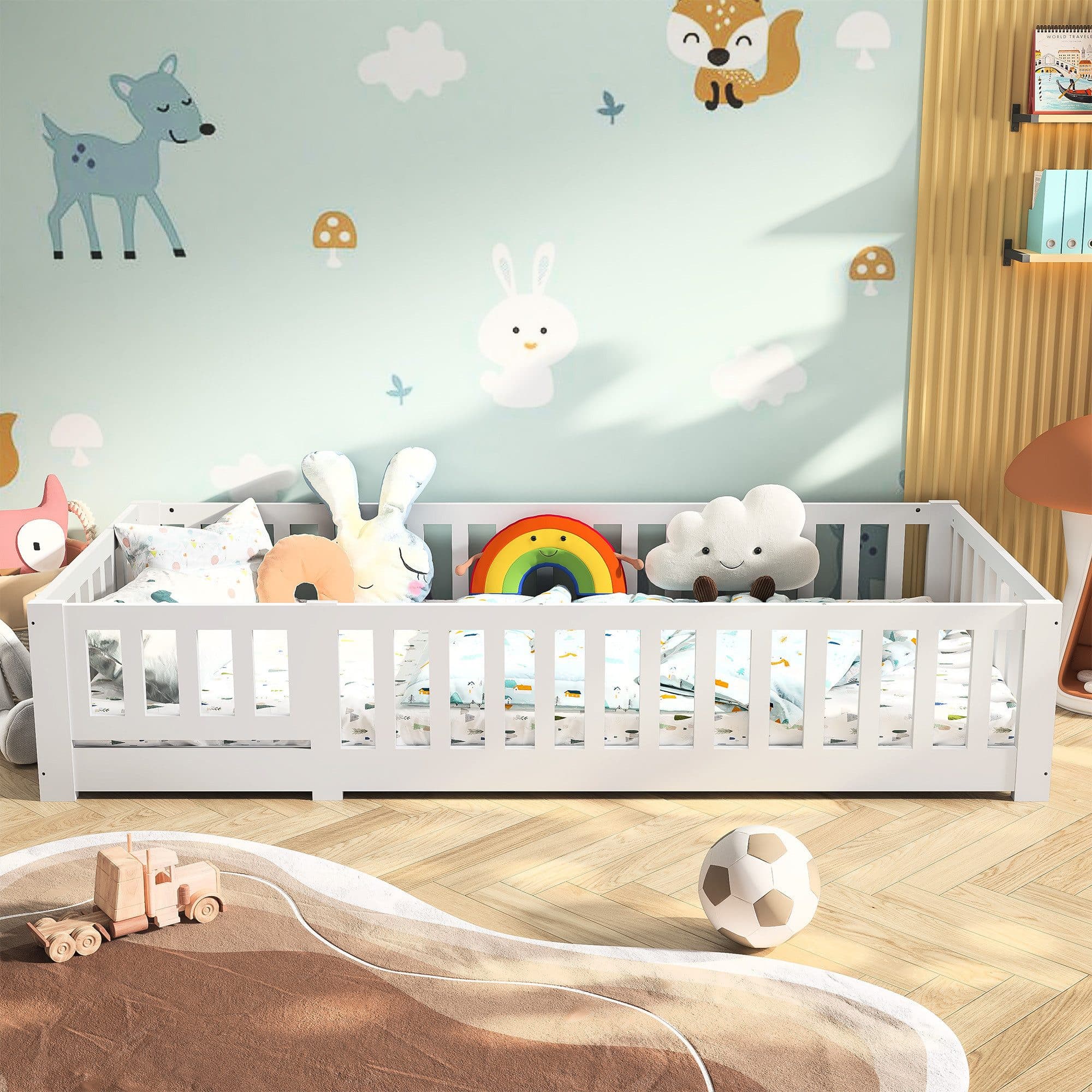 Gdood Kinderbett Massivholzbett Bodenbett Zaunbett Einzelbett Montessori 90x200 cm - Bild 2
