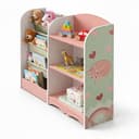 relaxdays Kinderregal 7 Fächer Fuchs-Motiv Rosa Grün Weiß Bild 2