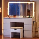HOMALL Schminktisch mit LED-Spiegel, 7 Schubladen und Steckdosen Bild 2