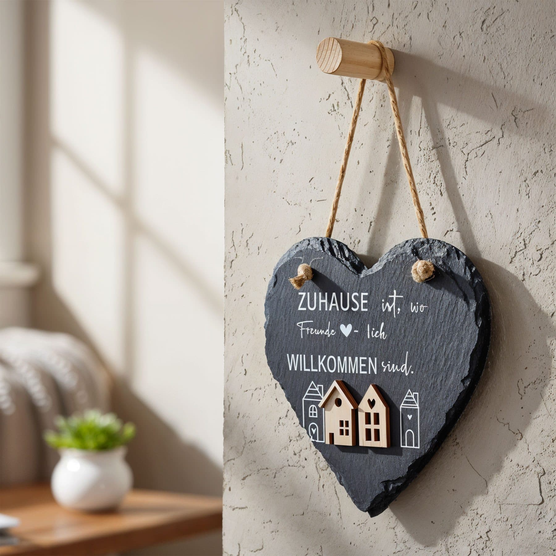 Levandeo® Wandbild Schieferherz 15x15cm Zuhause Willkommen Türschild - Bild 2