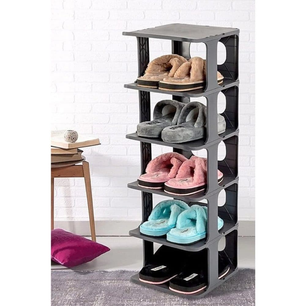 Luxury Bites Schuhregal 5 Ebenen Kunststoff Tragbar Weiß Anthrazit - Bild 2