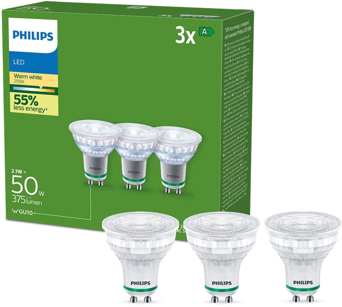 Philips LED-Leuchtmittel UltraEfficient 50W, GU10, 3er Set, Warmweiß, 375 Lumen, EyeComfort - Bild 2