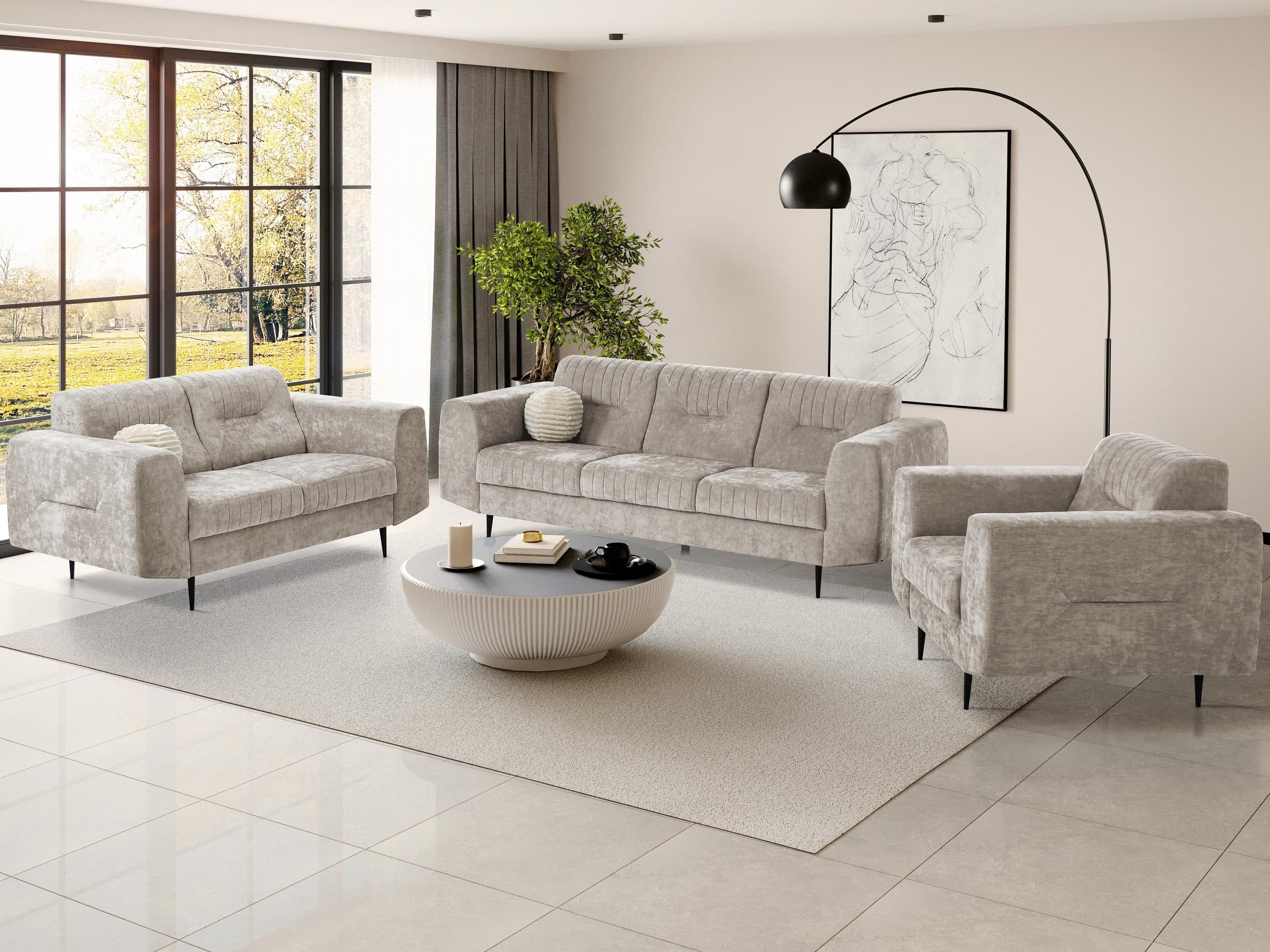 Beautysofa Polstergarnitur VENEZIA Modern Beige Velours - Bild 2