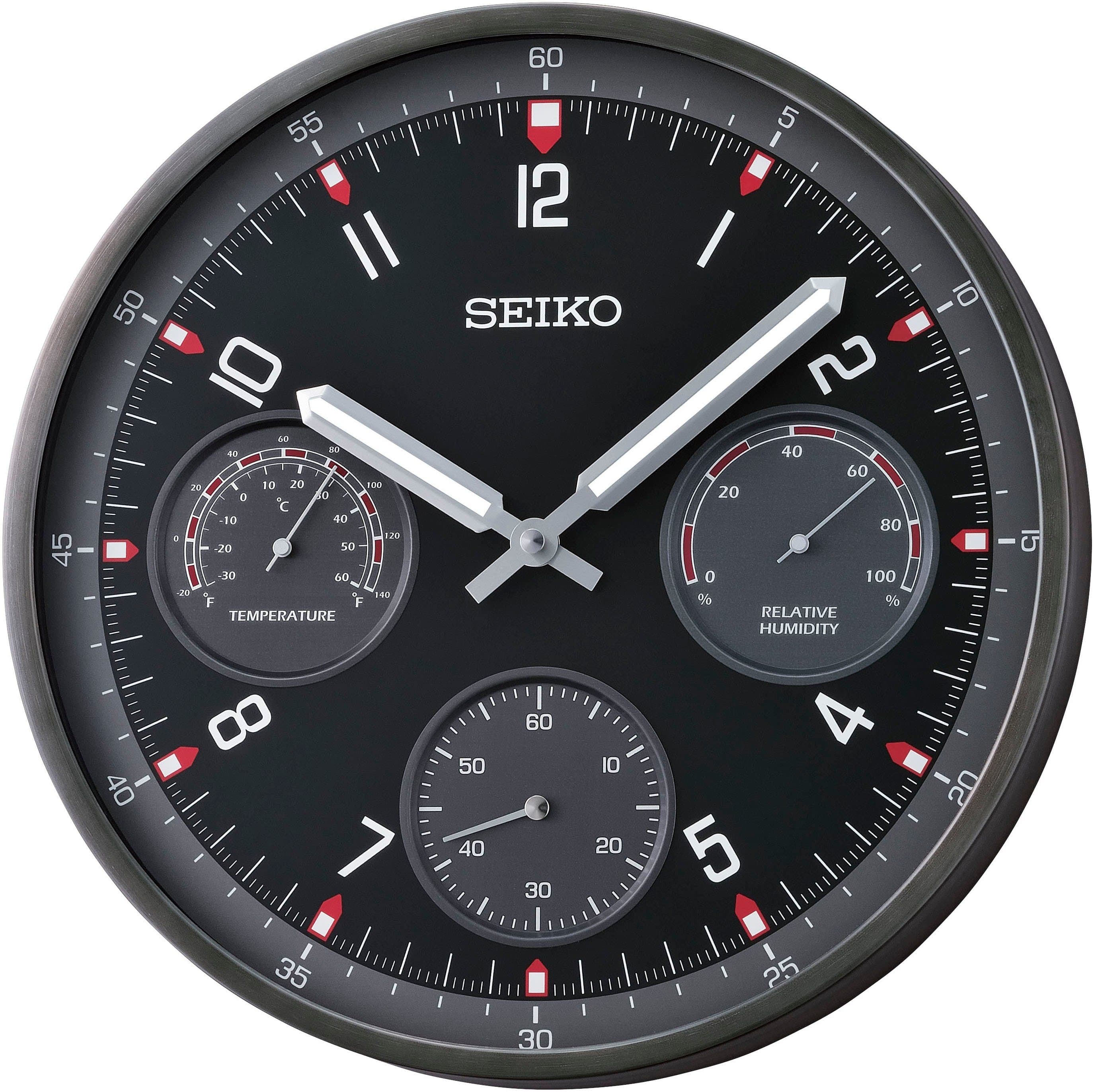 Seiko Wanduhr mit Thermometer & Hygrometer Anthrazit