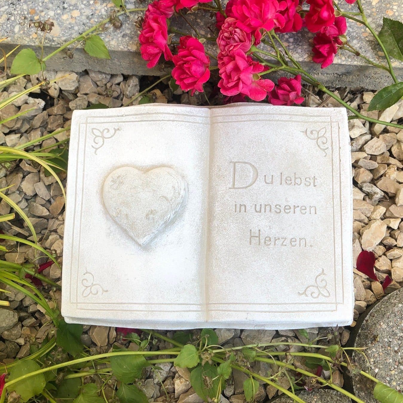 Radami Gartenfigur Buch mit 3D Herz Gedenkstein Grabschmuck Grau - Bild 2