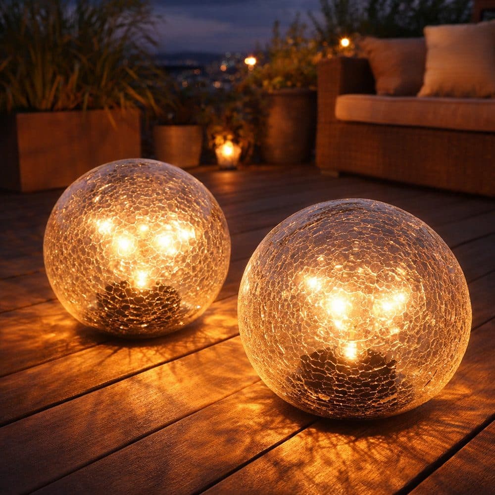 Expo Börse LED Solarleuchte Warmweiß Crackle Design 2er Pack - Bild 2
