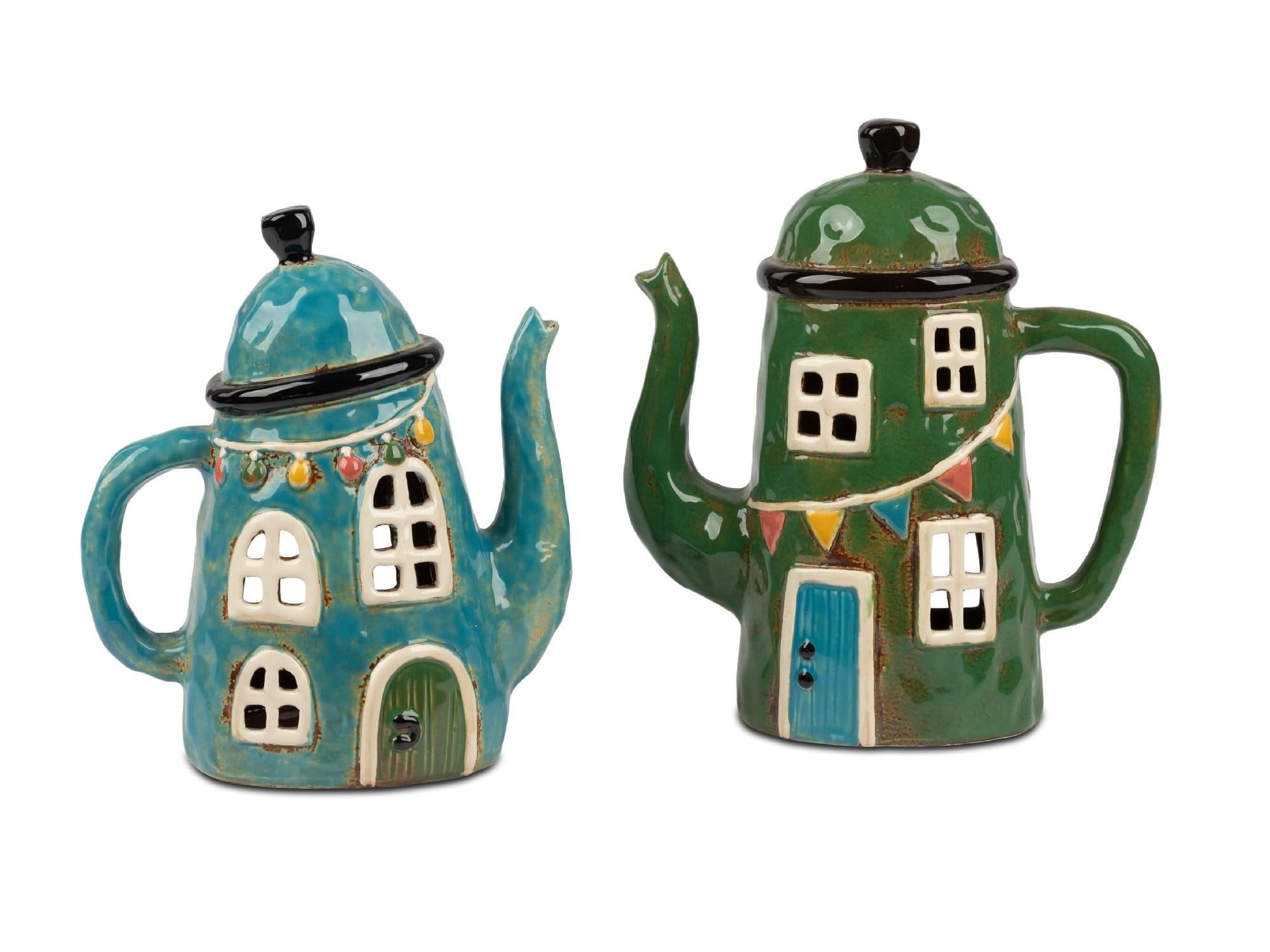 formano Windlicht Landhaus Teekanne Blau 22cm